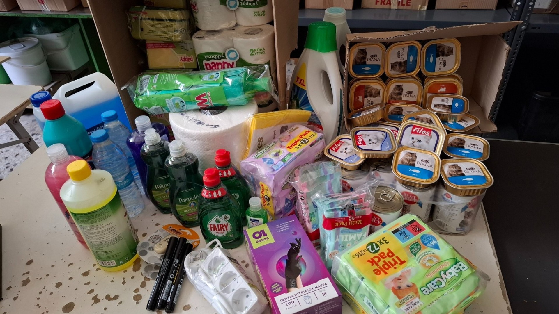 photo of previous delivery products arriving at charity