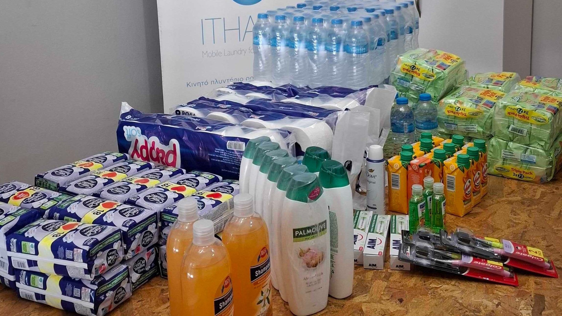 photo of previous delivery products arriving at charity
