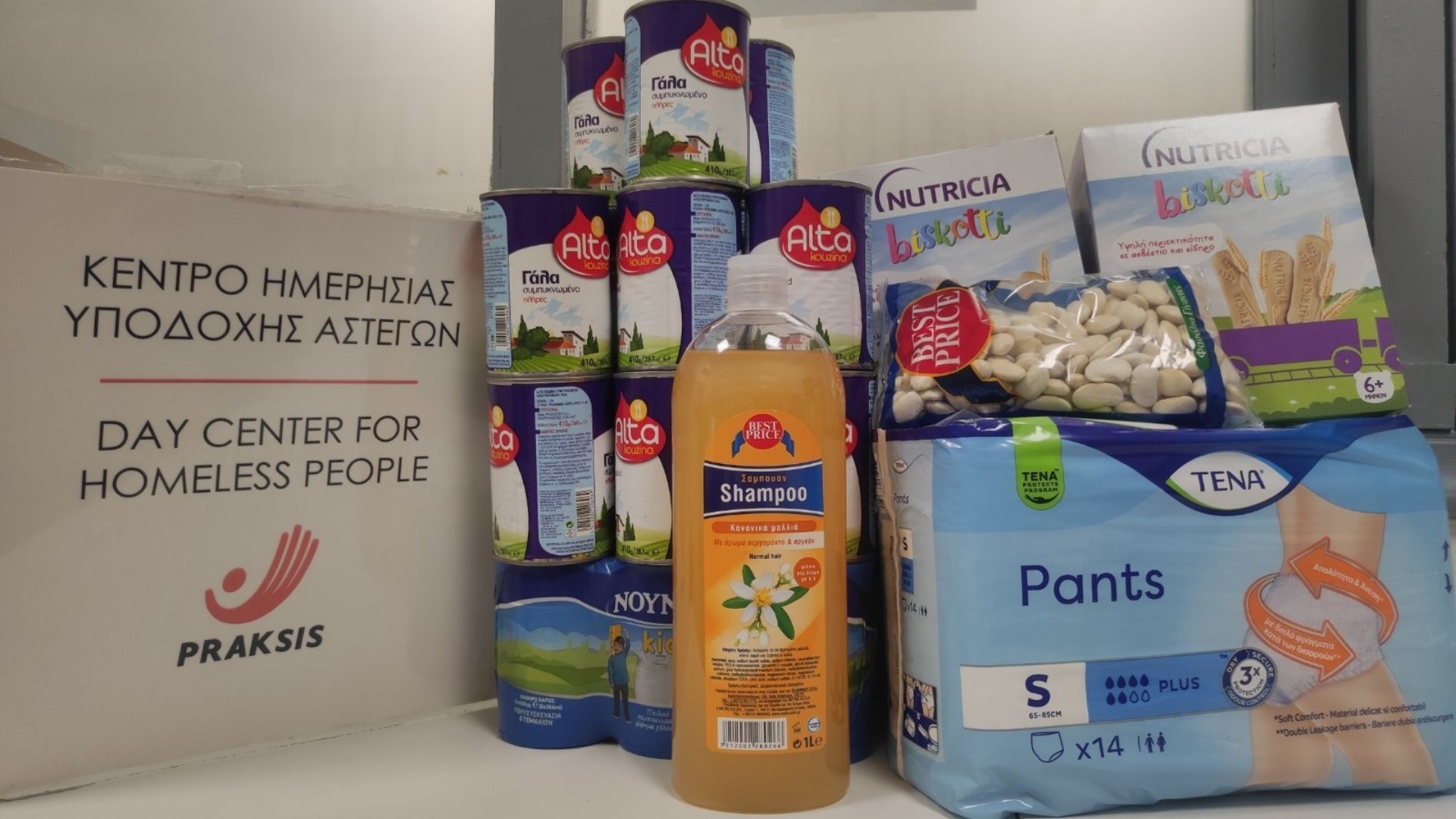 photo of previous delivery products arriving at charity