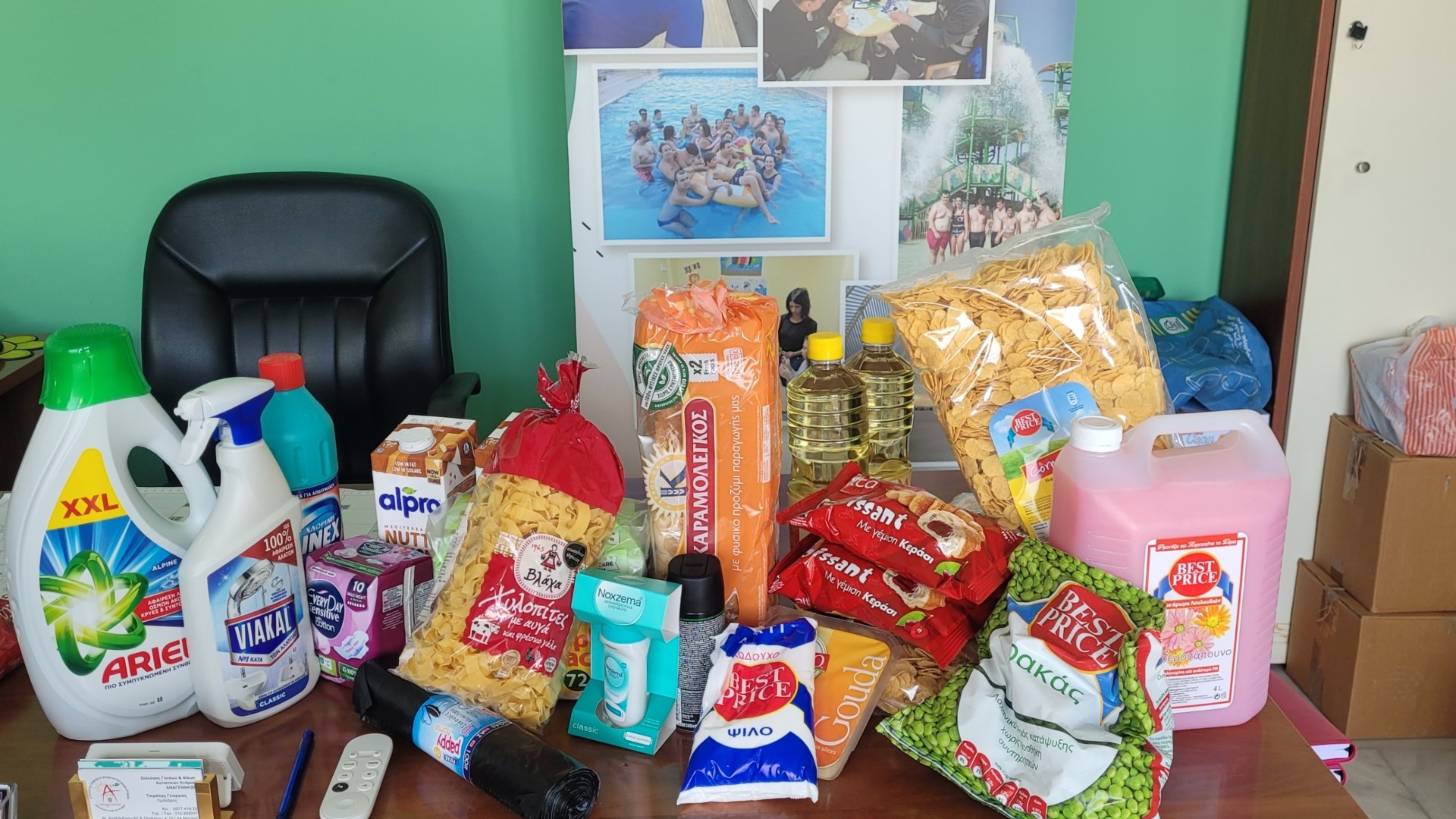 photo of previous delivery products arriving at charity