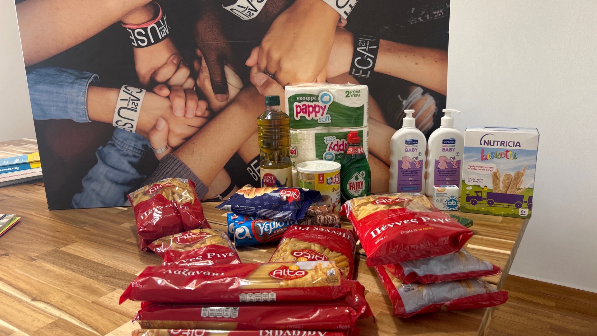 photo of previous delivery products arriving at charity