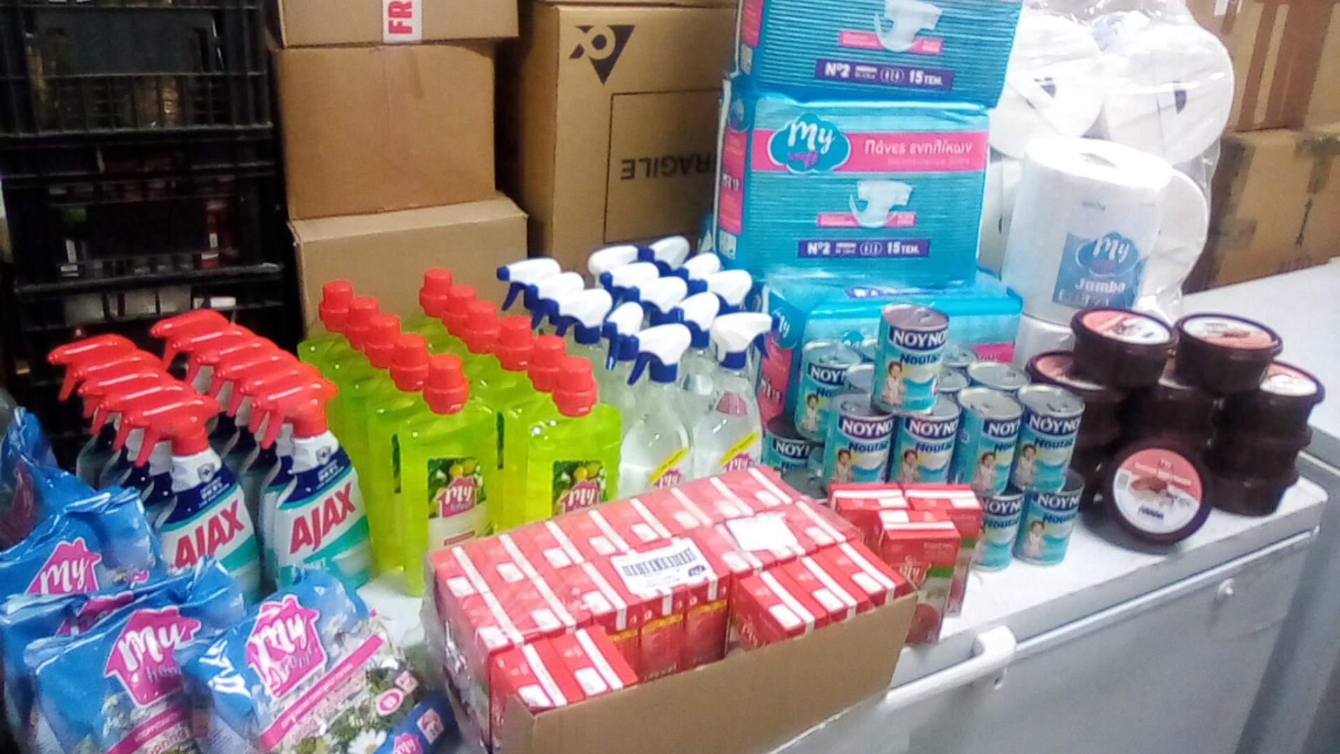photo of previous delivery products arriving at charity