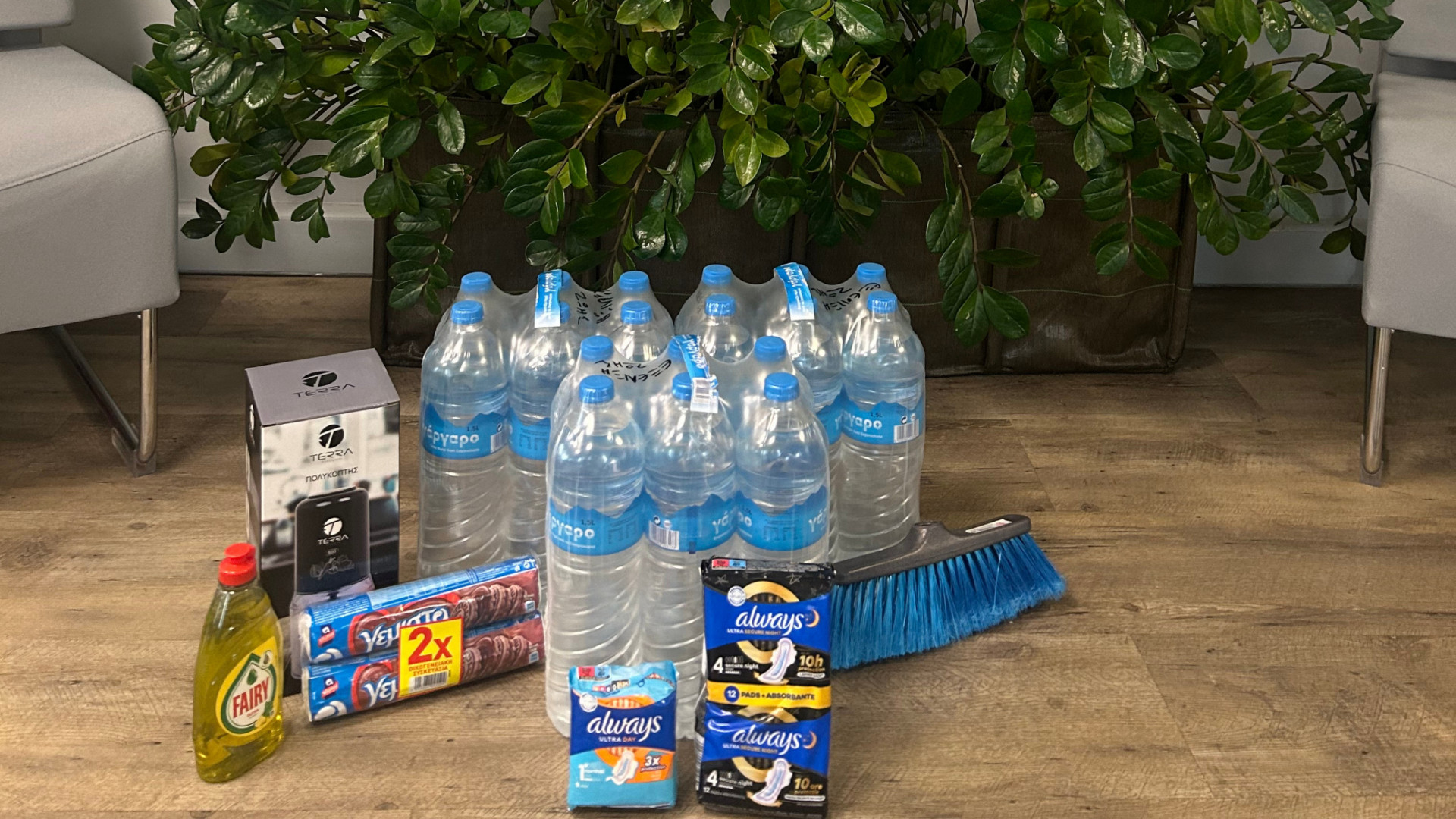 photo of previous delivery products arriving at charity