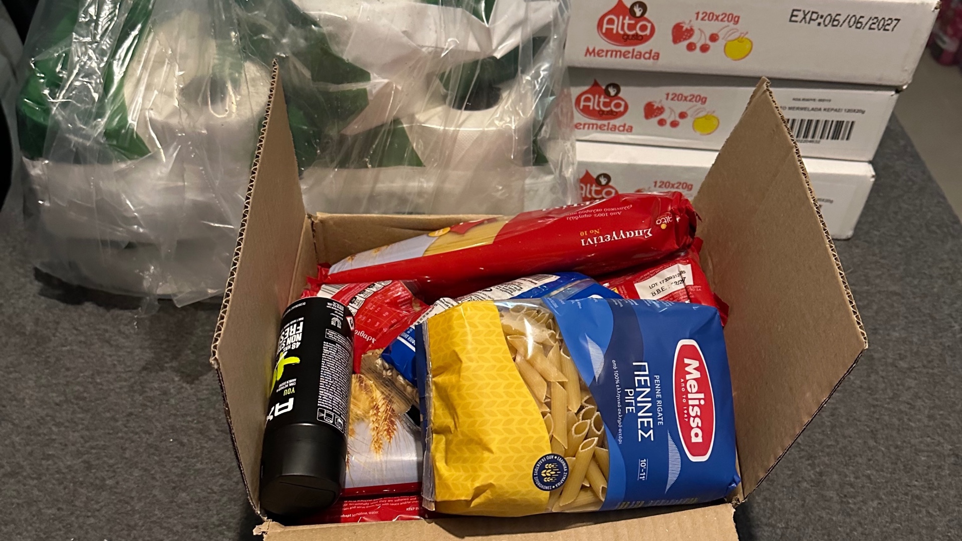 photo of previous delivery products arriving at charity