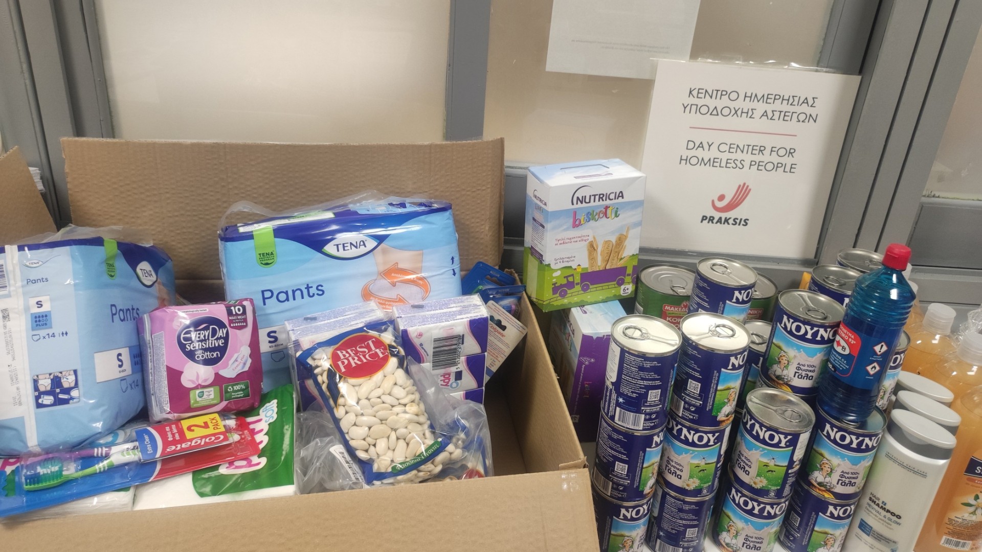 photo of previous delivery products arriving at charity