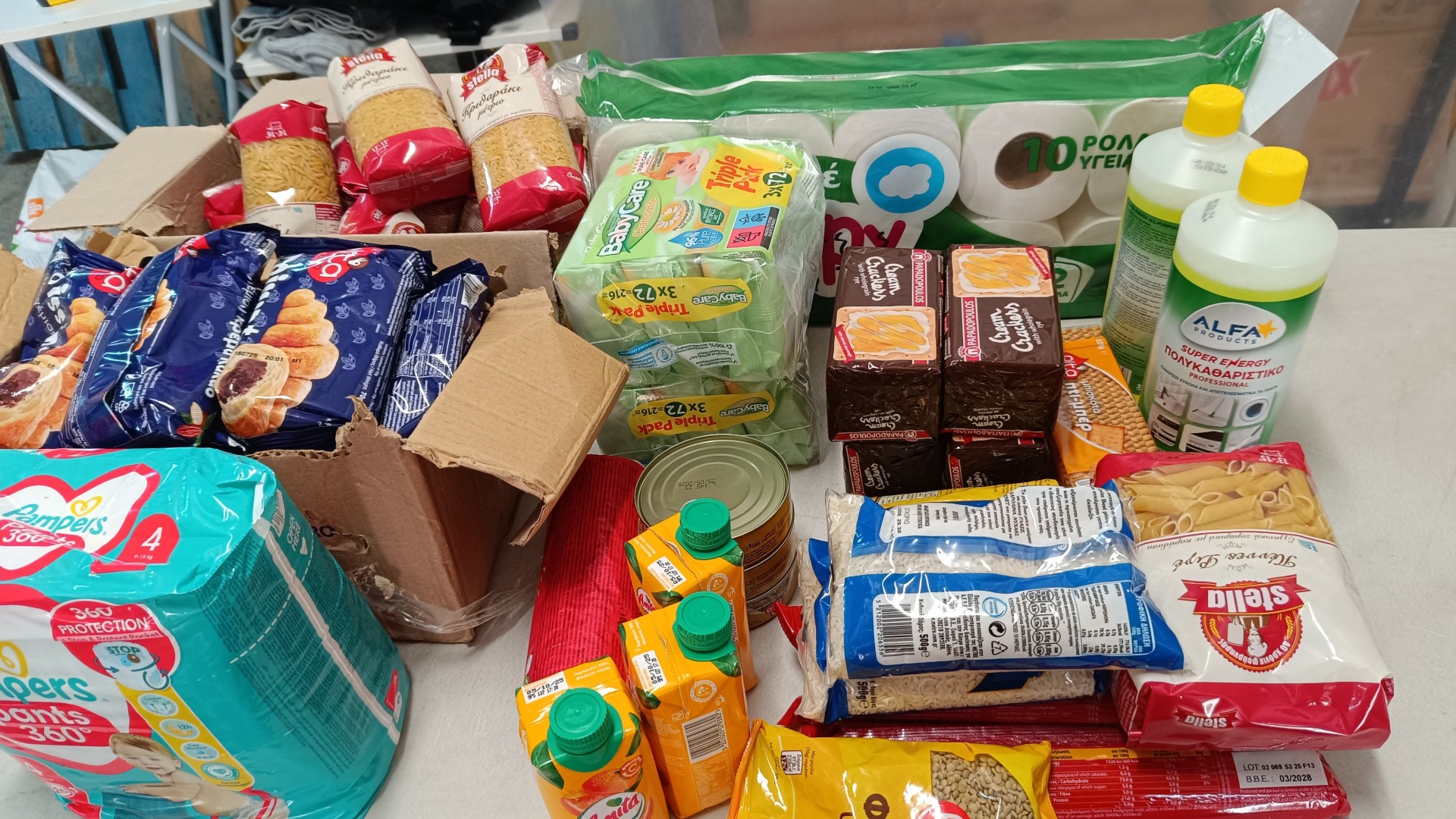 photo of previous delivery products arriving at charity