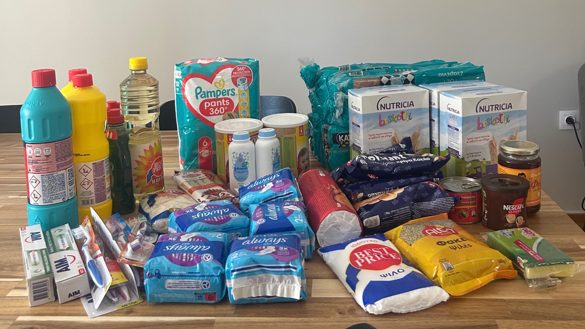photo of previous delivery products arriving at charity