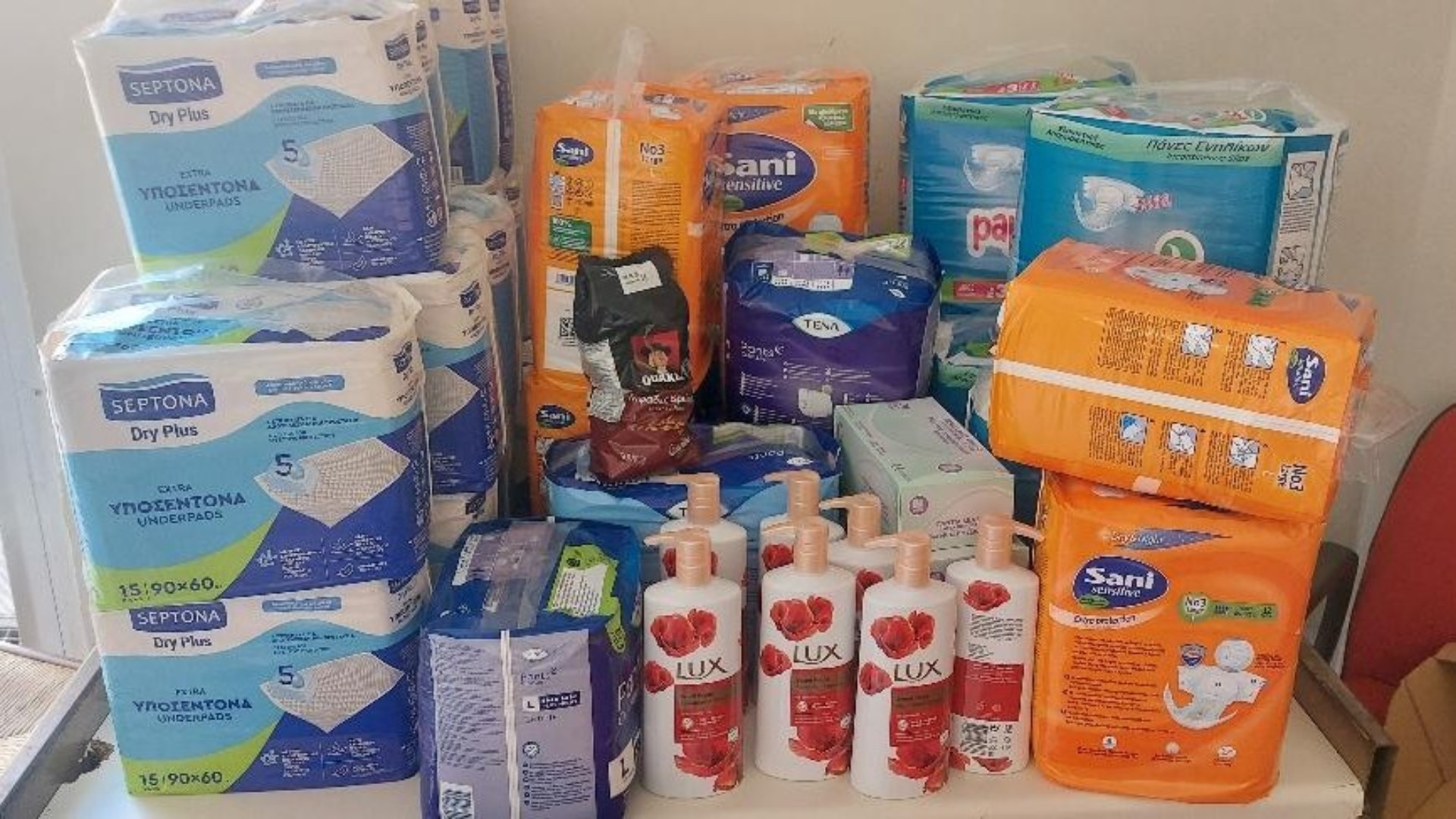 photo of previous delivery products arriving at charity