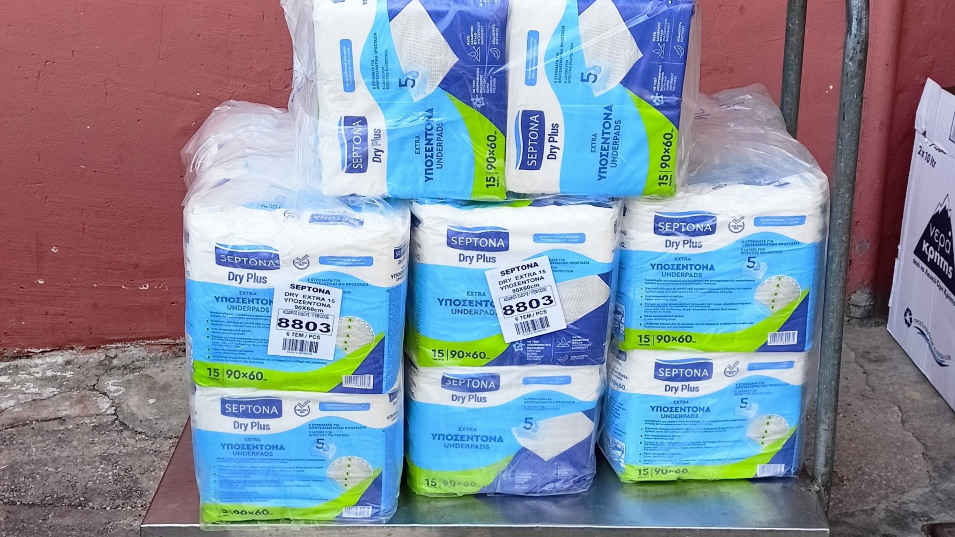 photo of previous delivery products arriving at charity