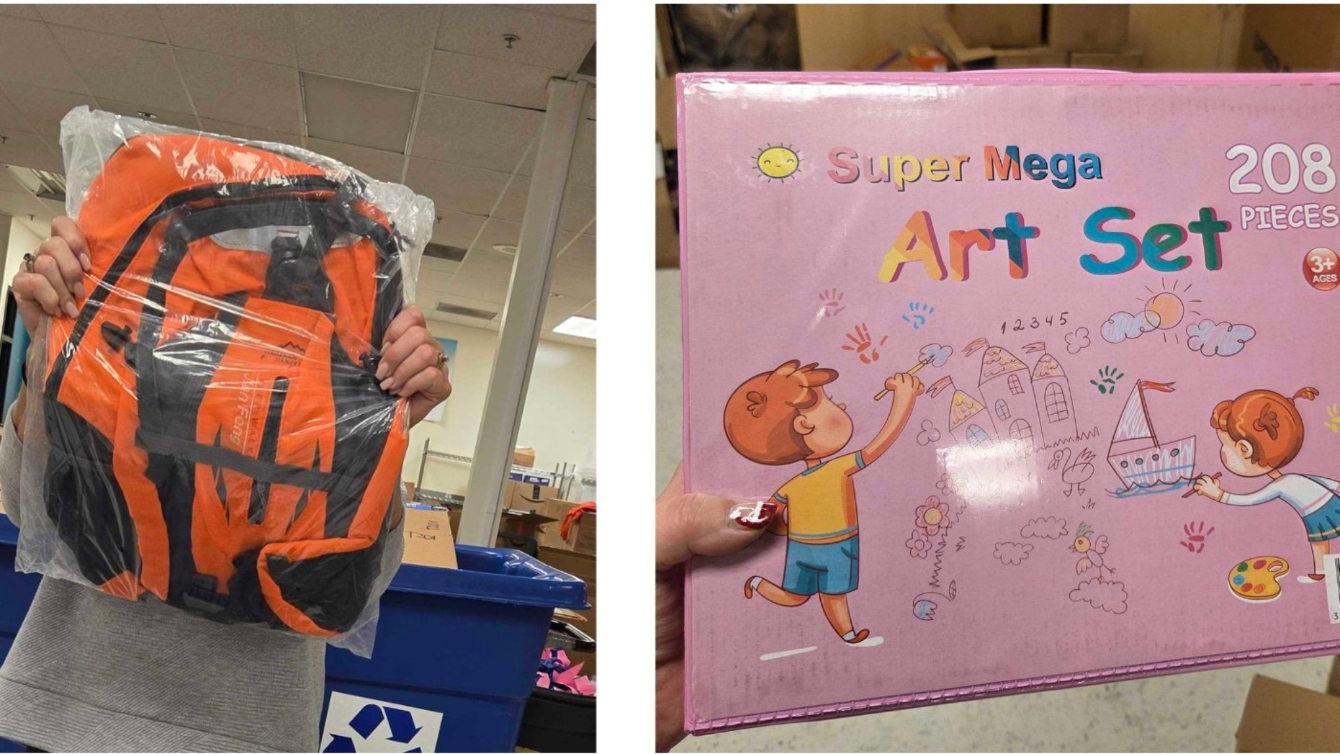 photo of previous delivery products arriving at charity