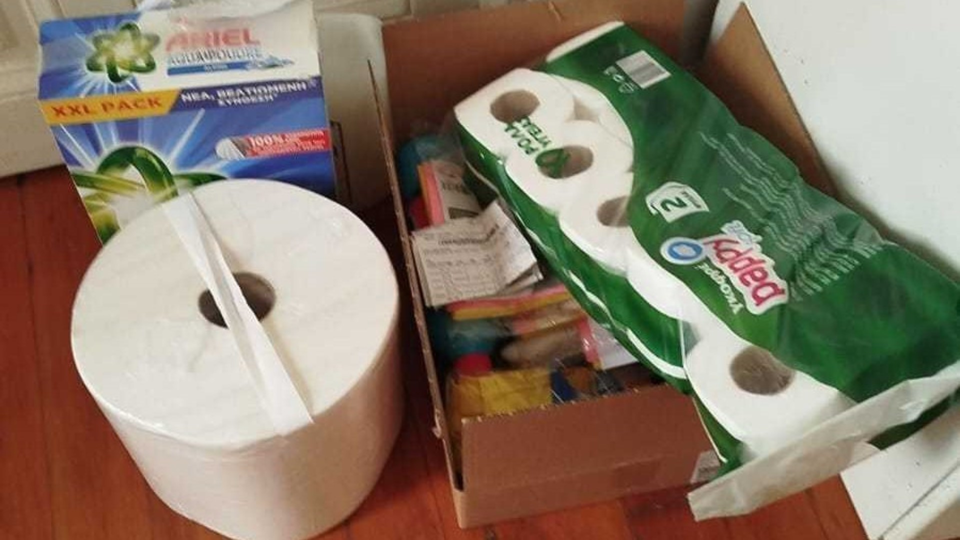 photo of previous delivery products arriving at charity