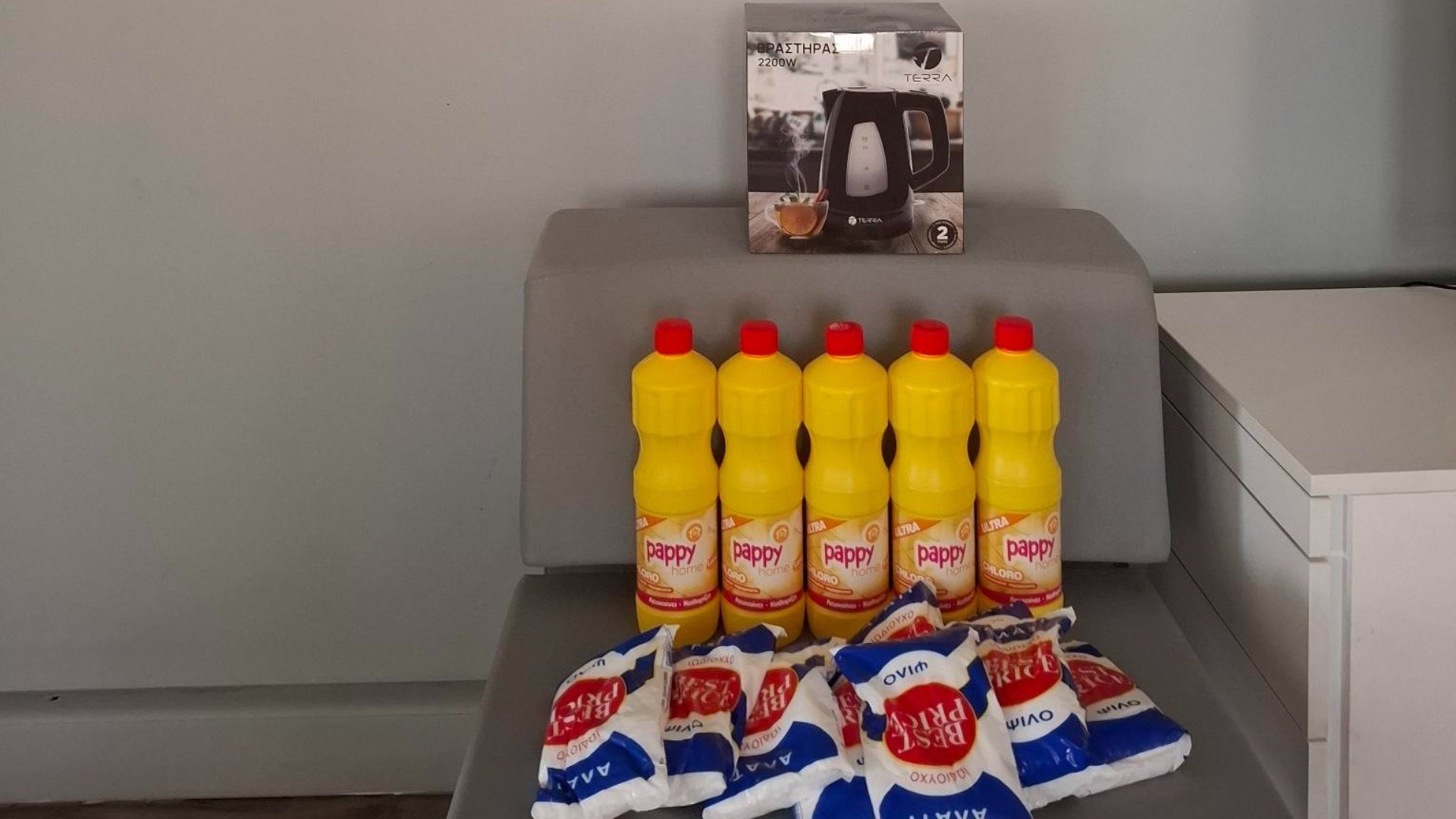 photo of previous delivery products arriving at charity