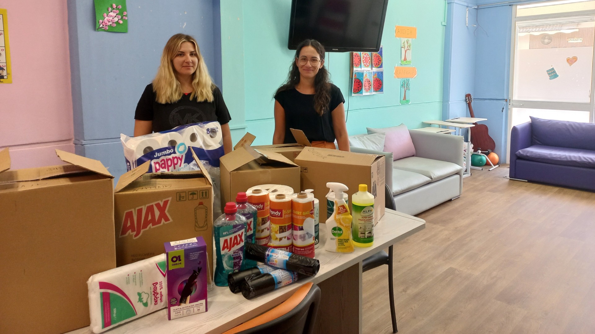 photo of previous delivery products arriving at charity