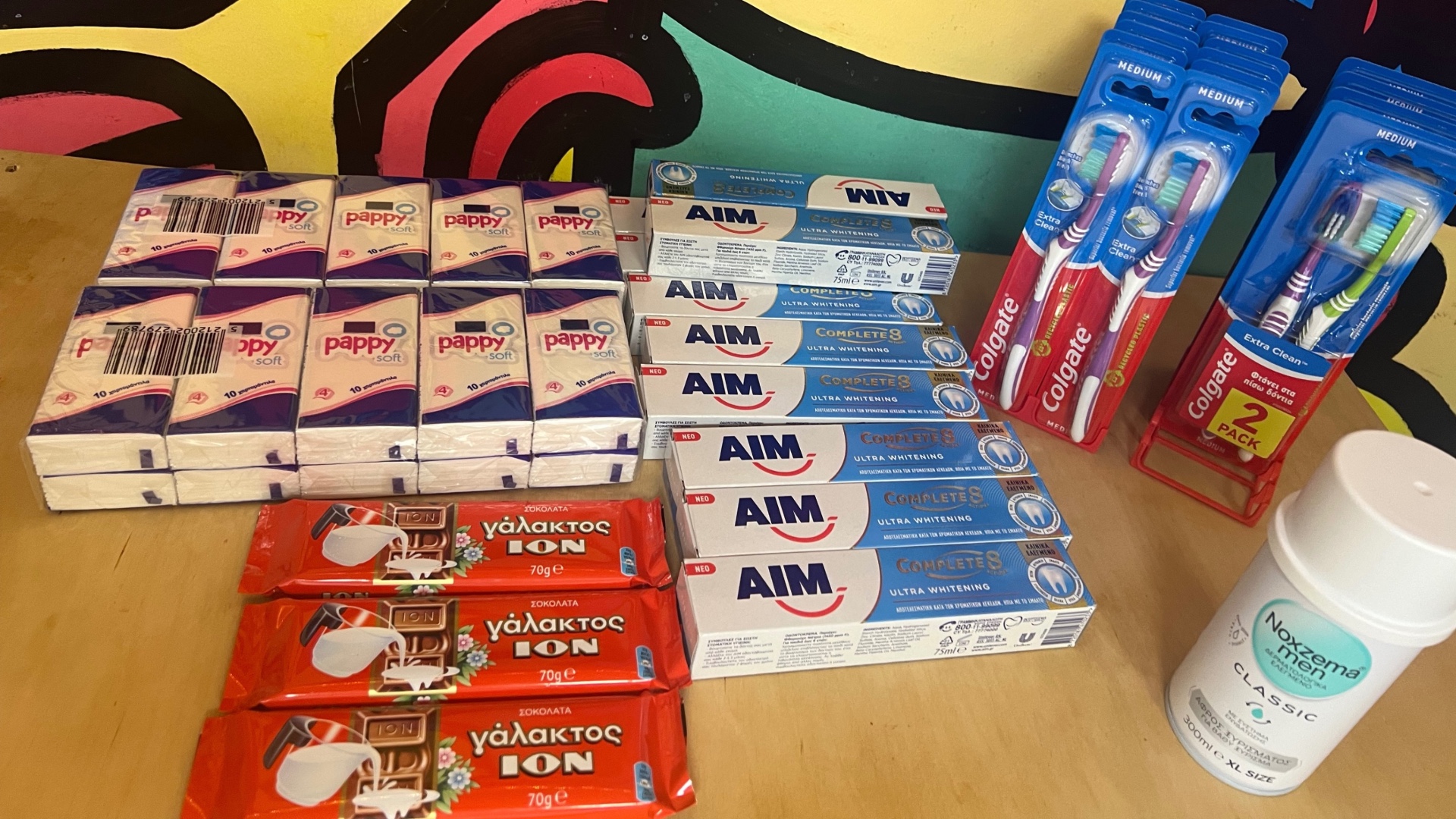 photo of previous delivery products arriving at charity