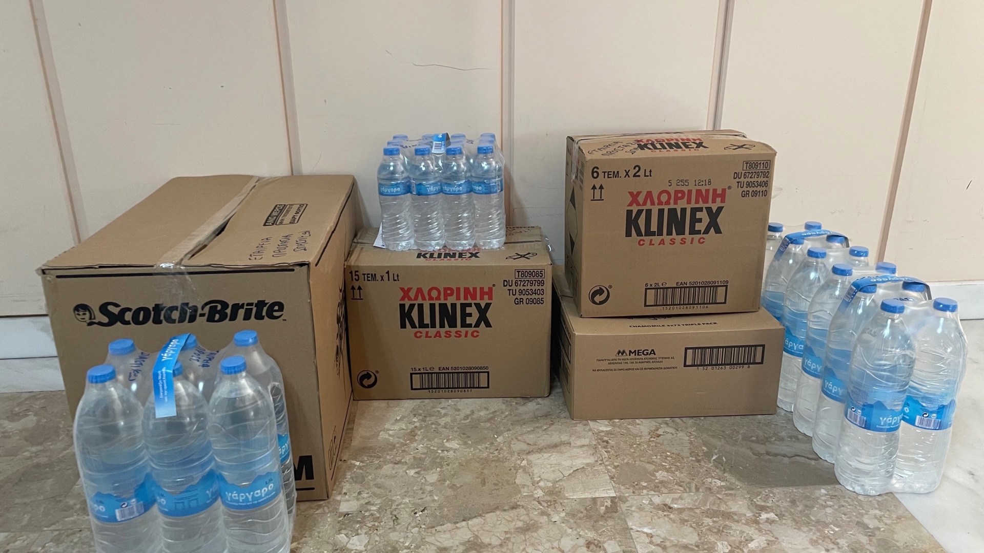 photo of previous delivery products arriving at charity