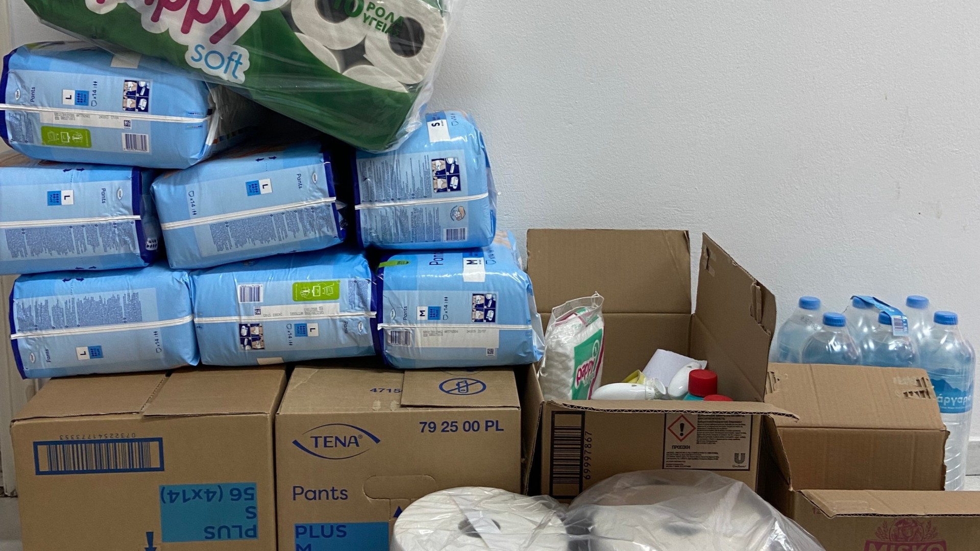 photo of previous delivery products arriving at charity