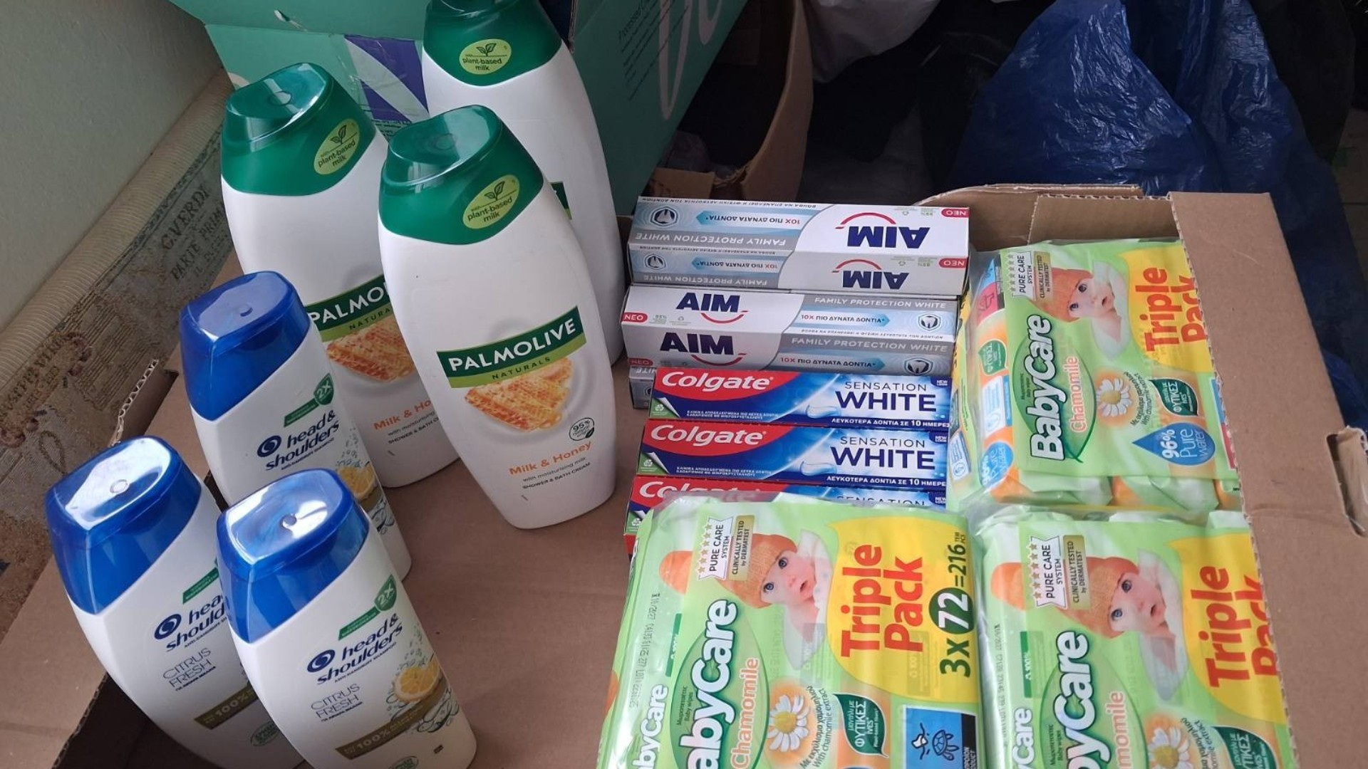 photo of previous delivery products arriving at charity