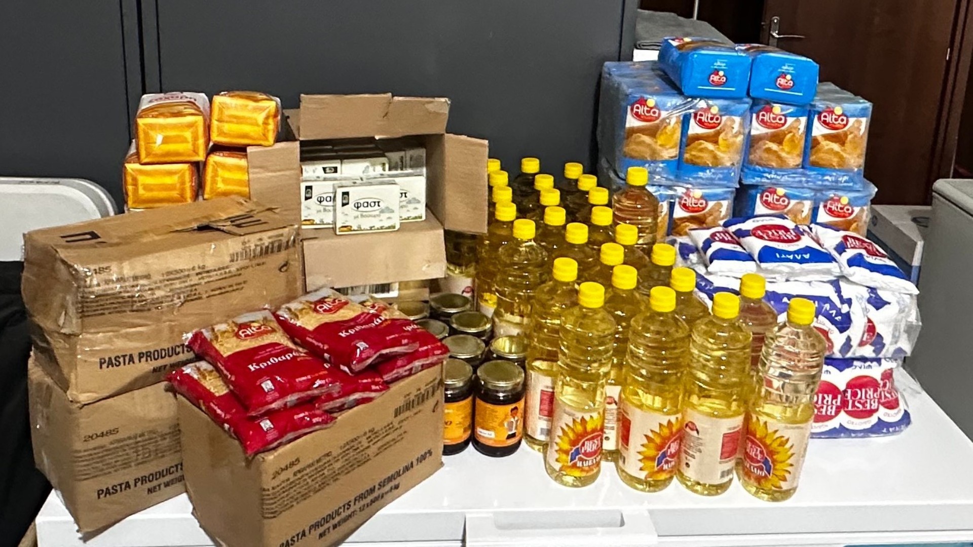 photo of previous delivery products arriving at charity