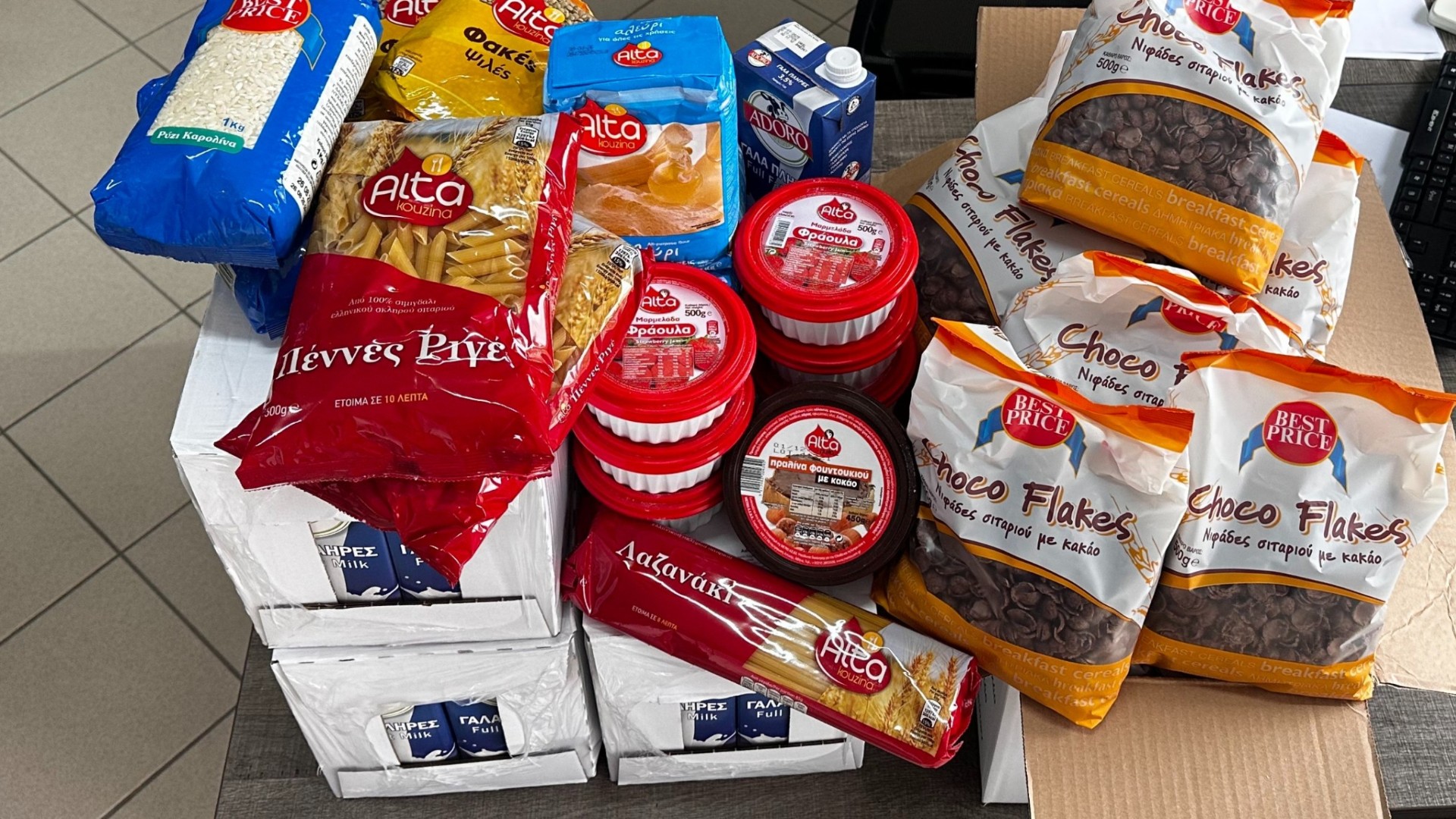 photo of previous delivery products arriving at charity