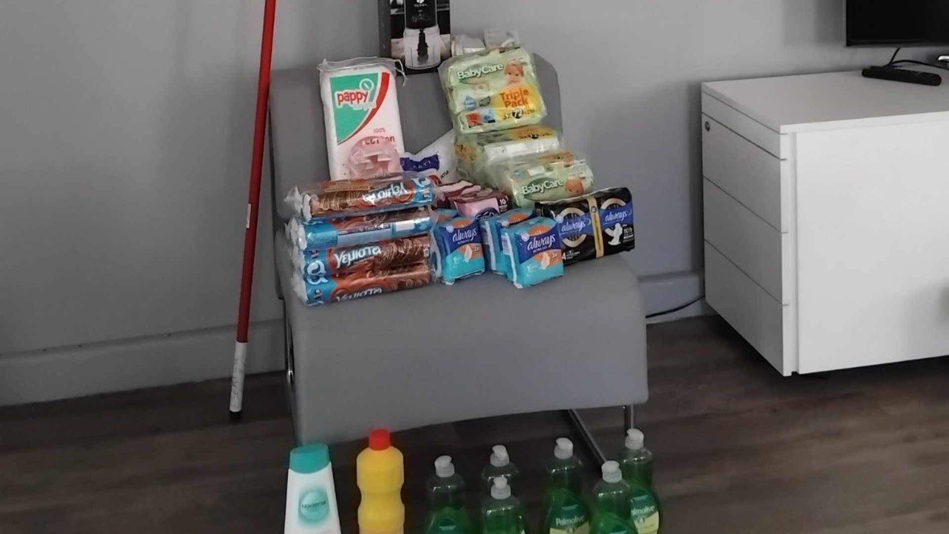 photo of previous delivery products arriving at charity