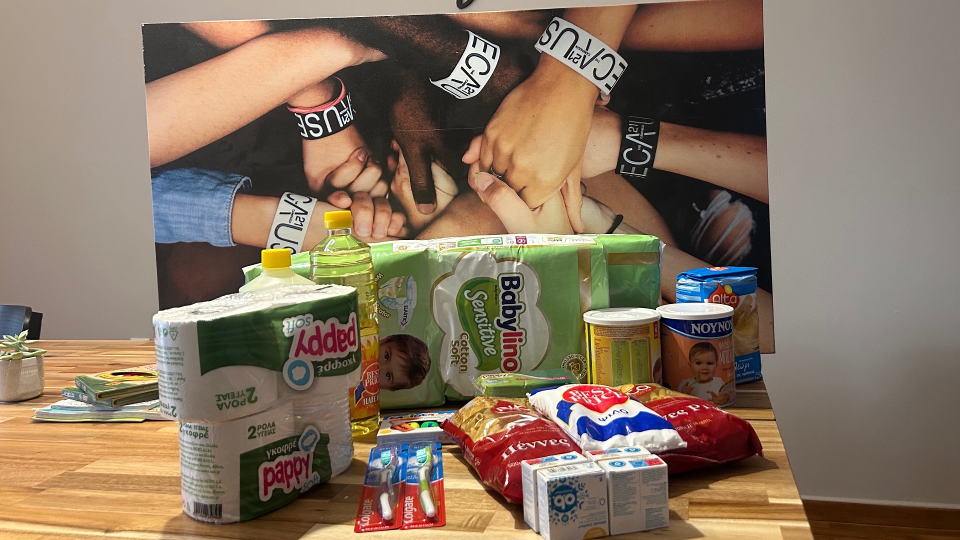 photo of previous delivery products arriving at charity