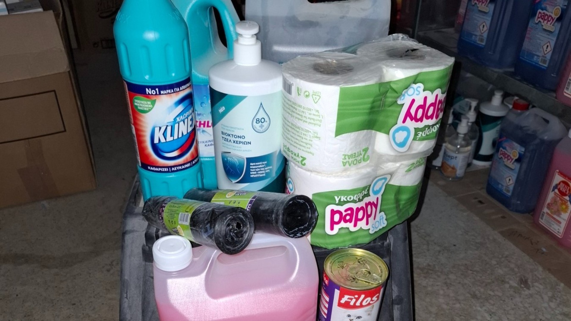 photo of previous delivery products arriving at charity