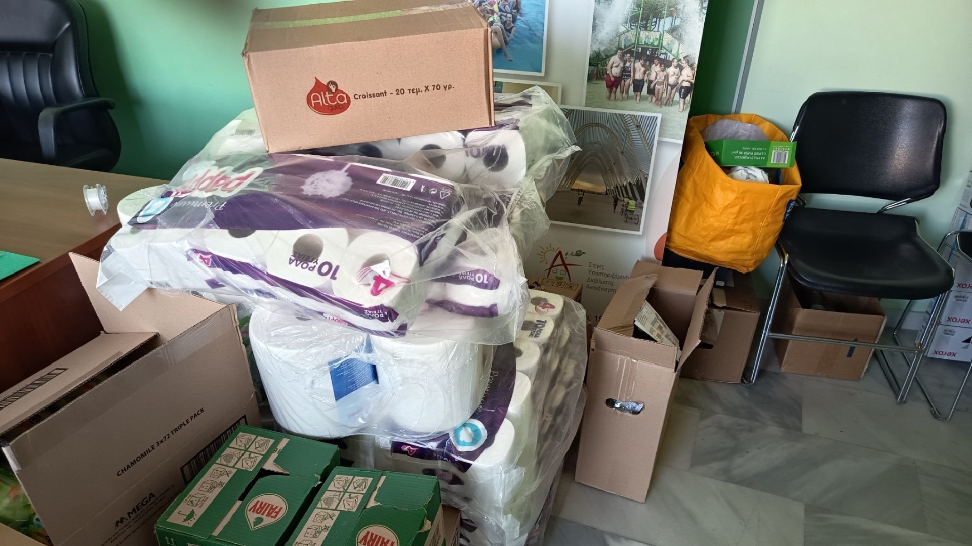 photo of previous delivery products arriving at charity