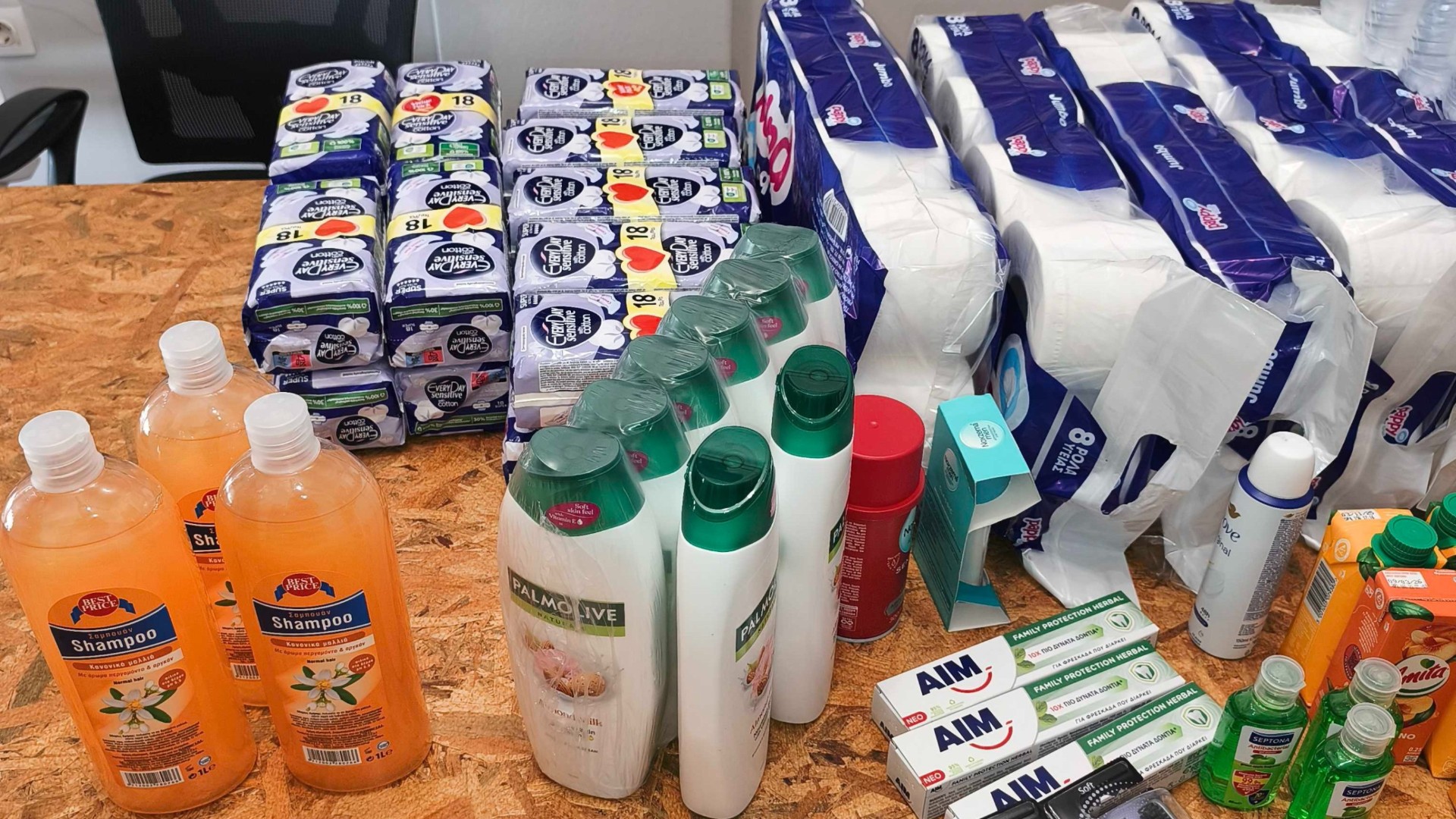 photo of previous delivery products arriving at charity