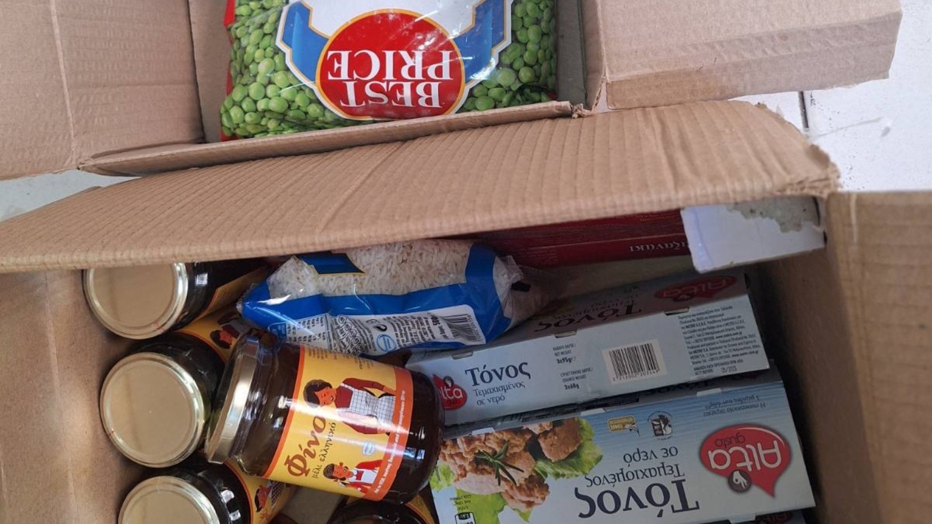 photo of previous delivery products arriving at charity