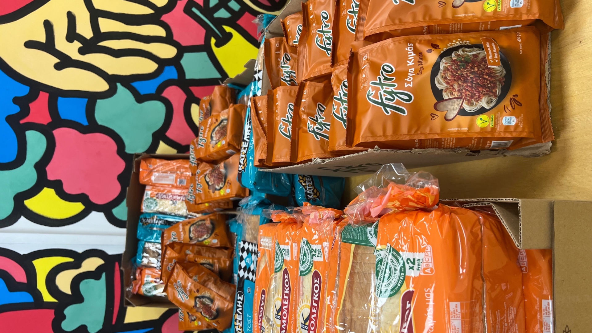 photo of previous delivery products arriving at charity