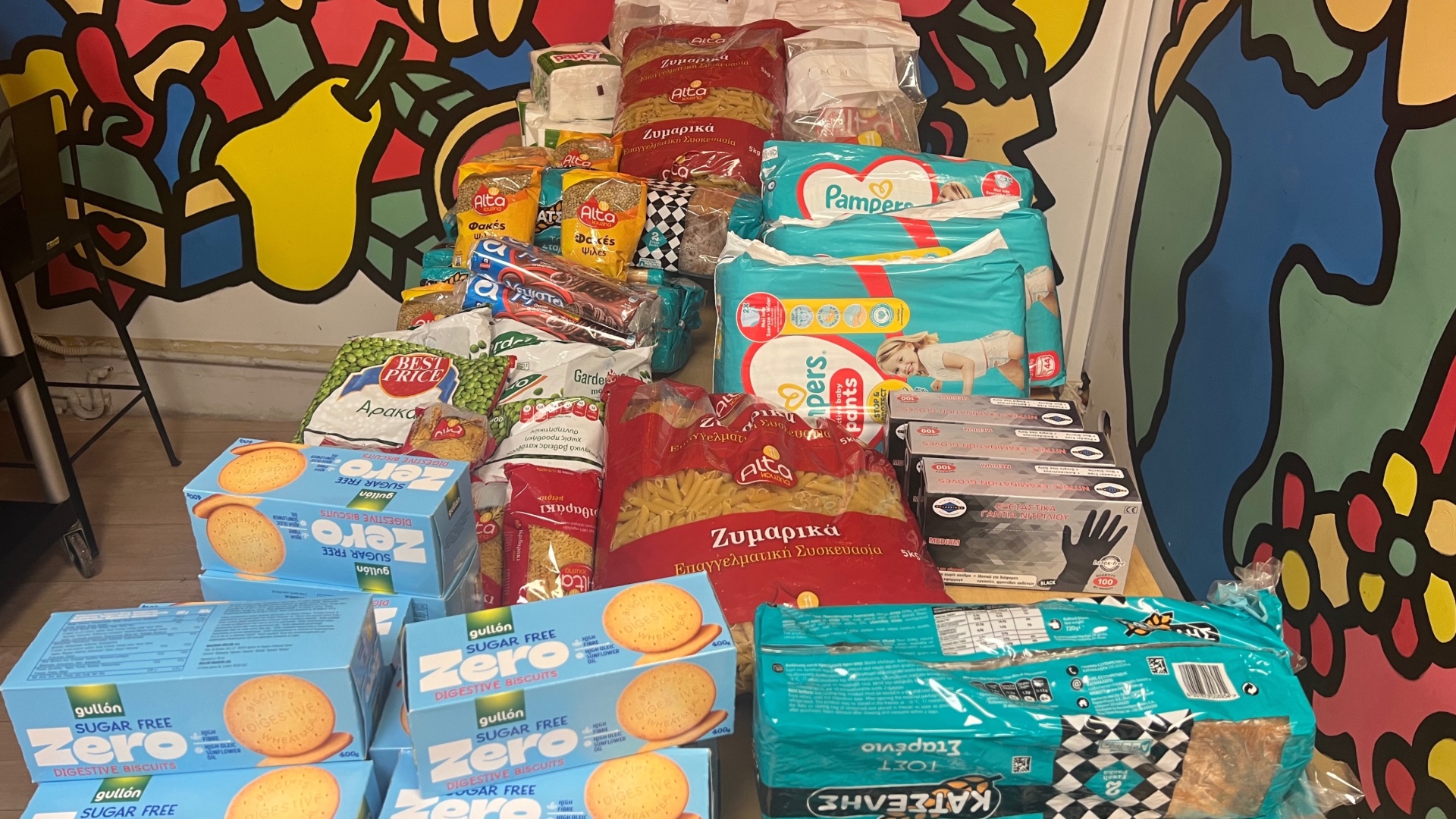 photo of previous delivery products arriving at charity