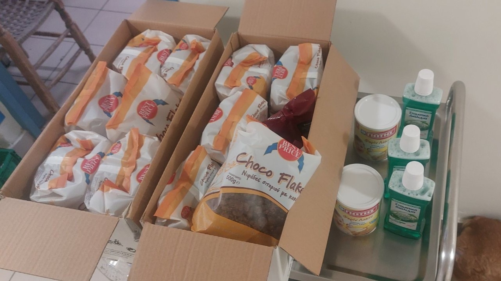 photo of previous delivery products arriving at charity