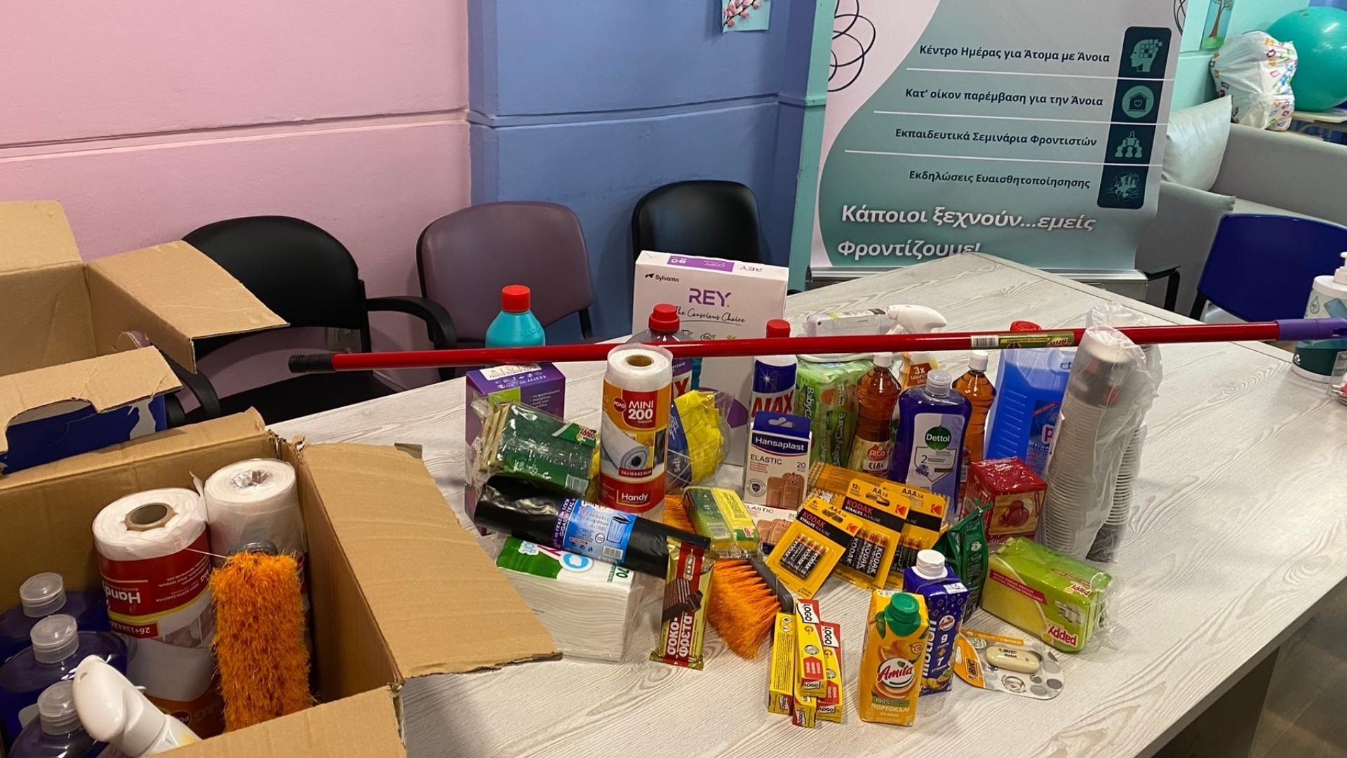 photo of previous delivery products arriving at charity