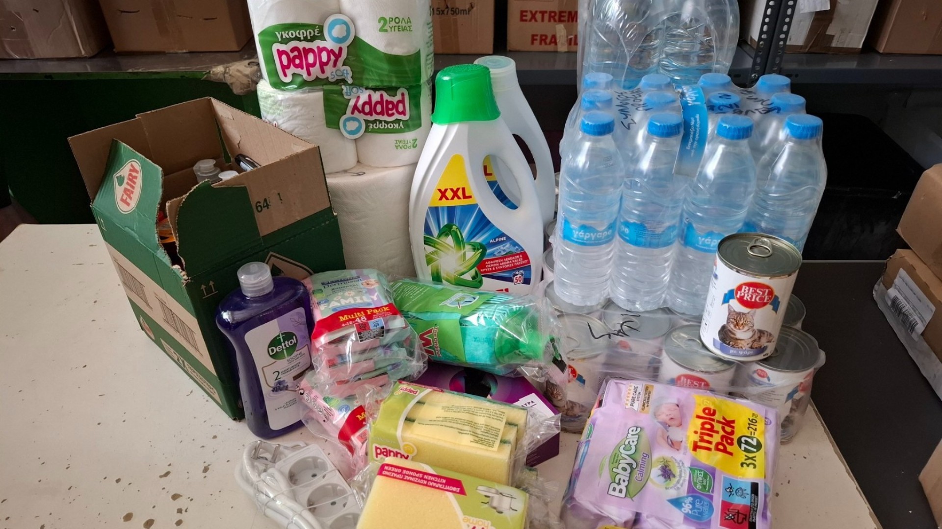 photo of previous delivery products arriving at charity