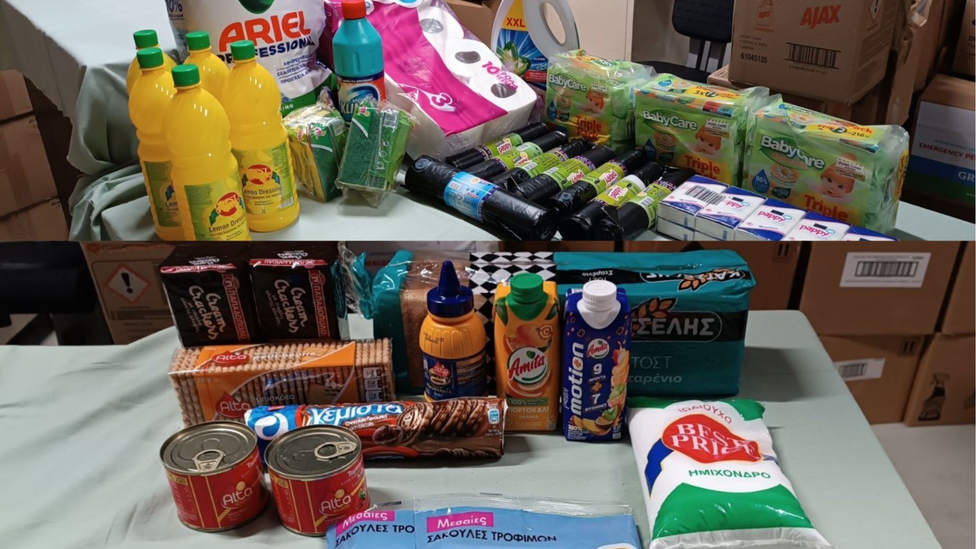 photo of previous delivery products arriving at charity