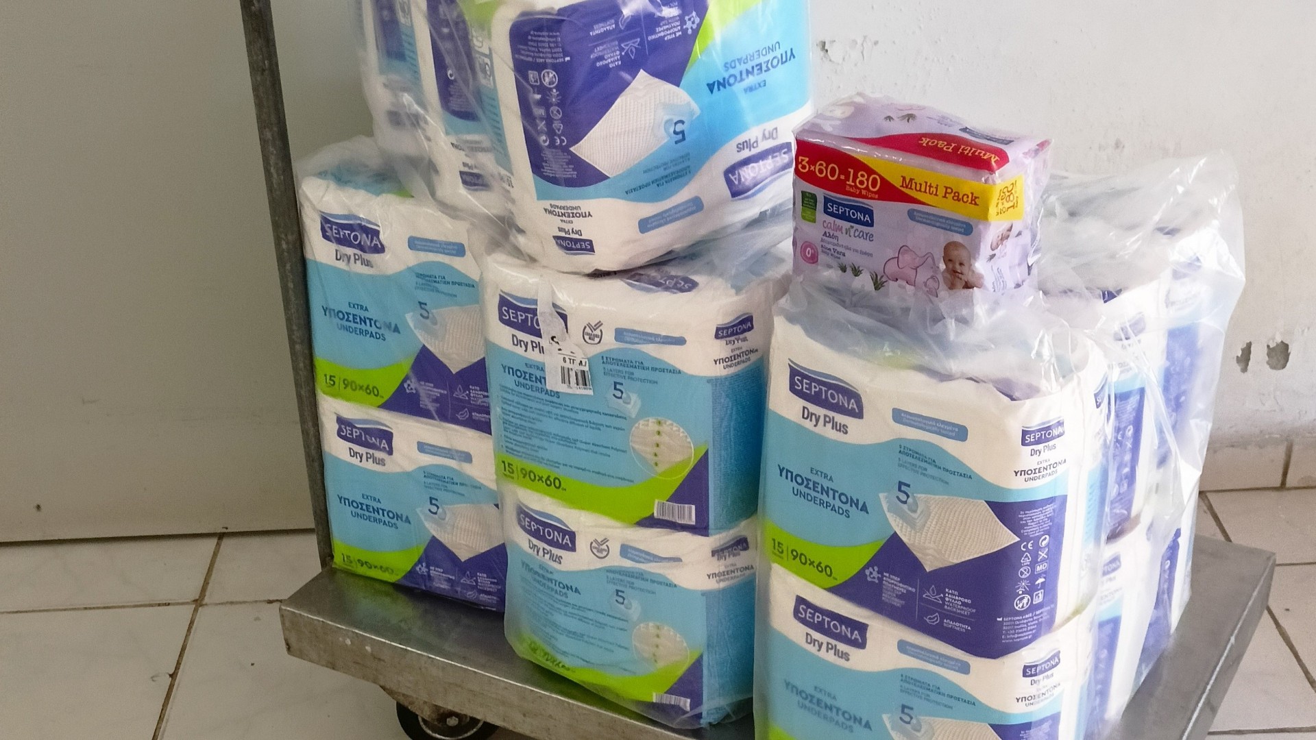 photo of previous delivery products arriving at charity