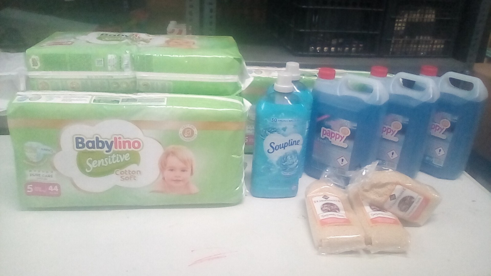 photo of previous delivery products arriving at charity