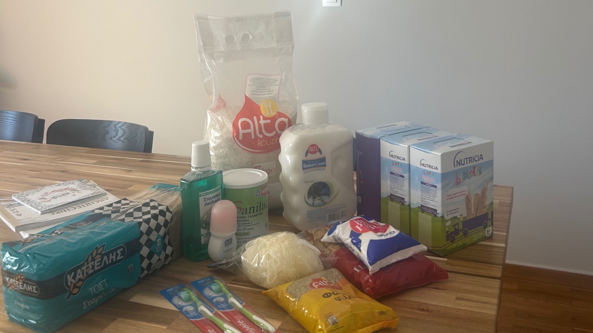 photo of previous delivery products arriving at charity