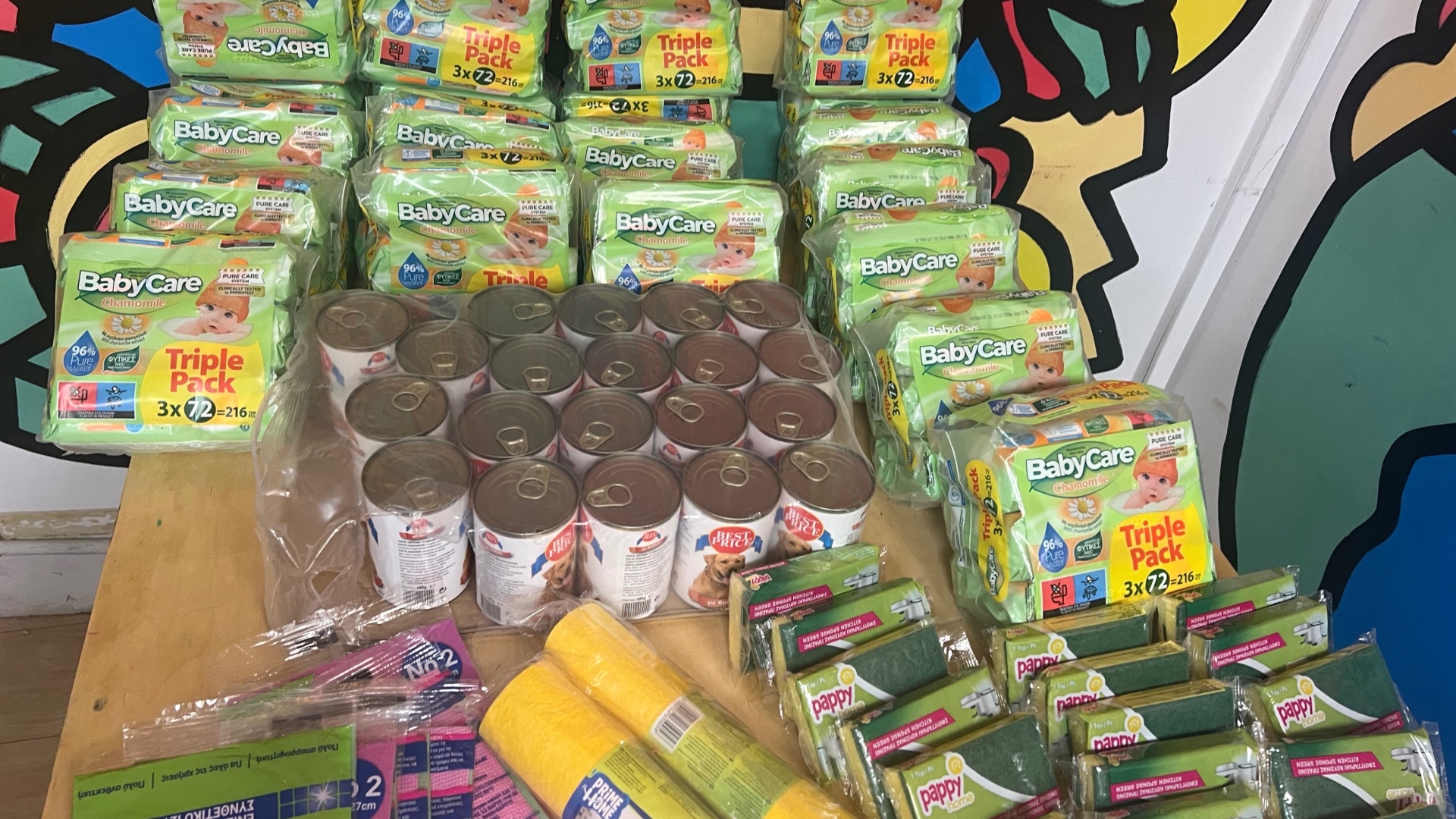 photo of previous delivery products arriving at charity