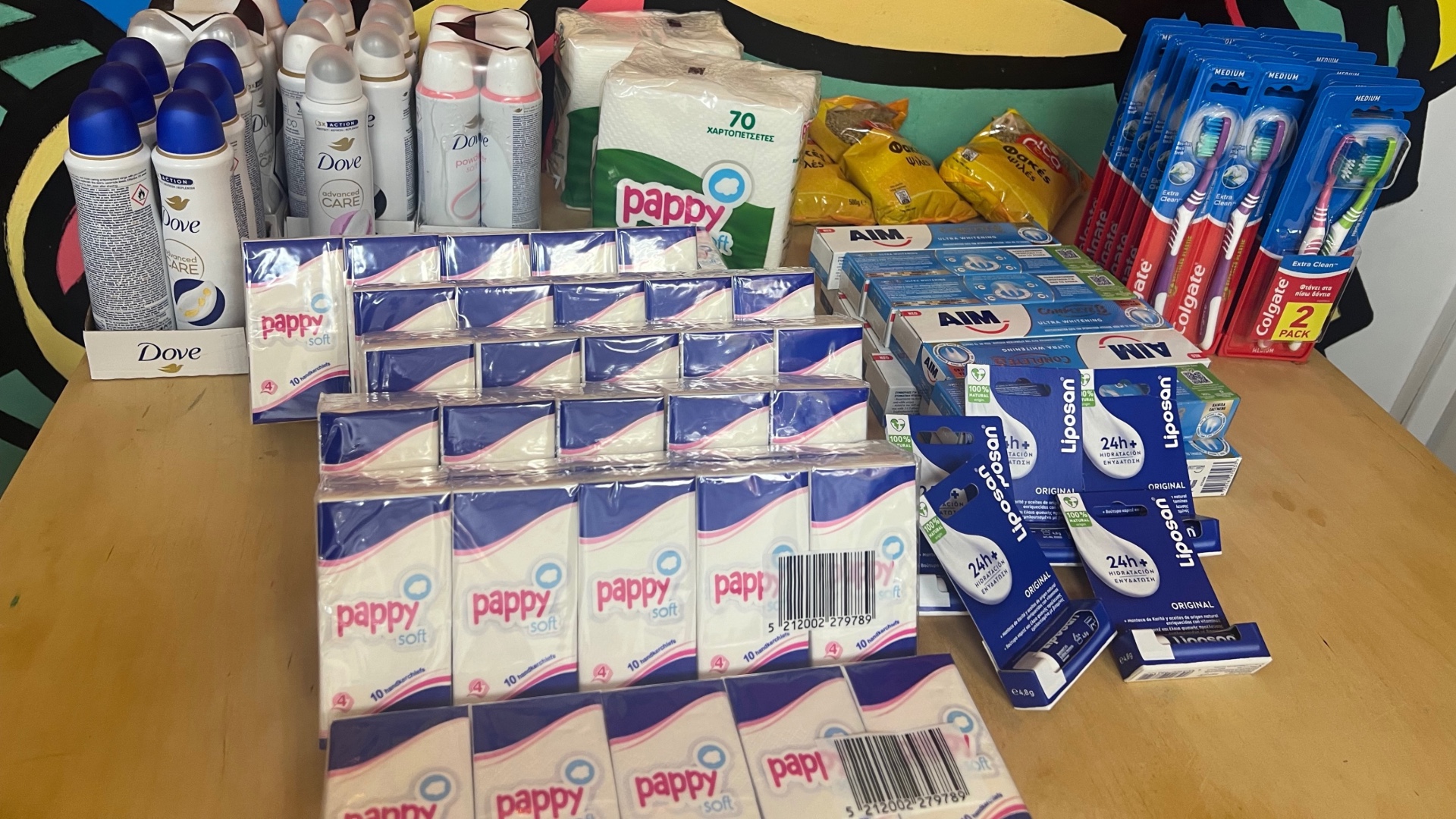 photo of previous delivery products arriving at charity