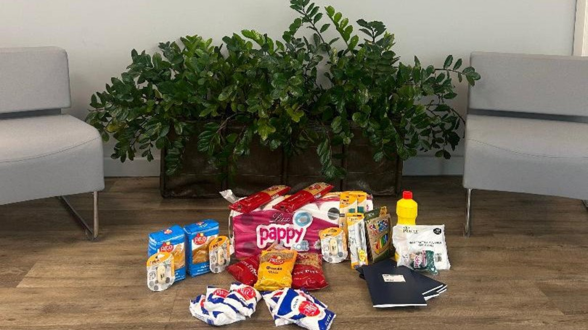 photo of previous delivery products arriving at charity