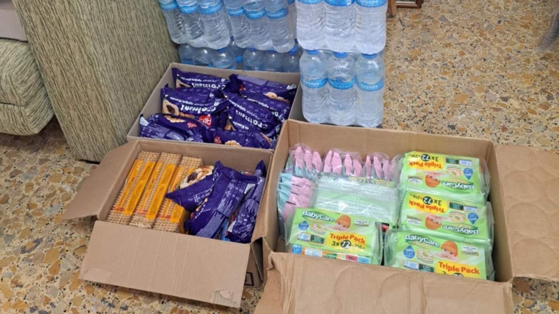 photo of previous delivery products arriving at charity