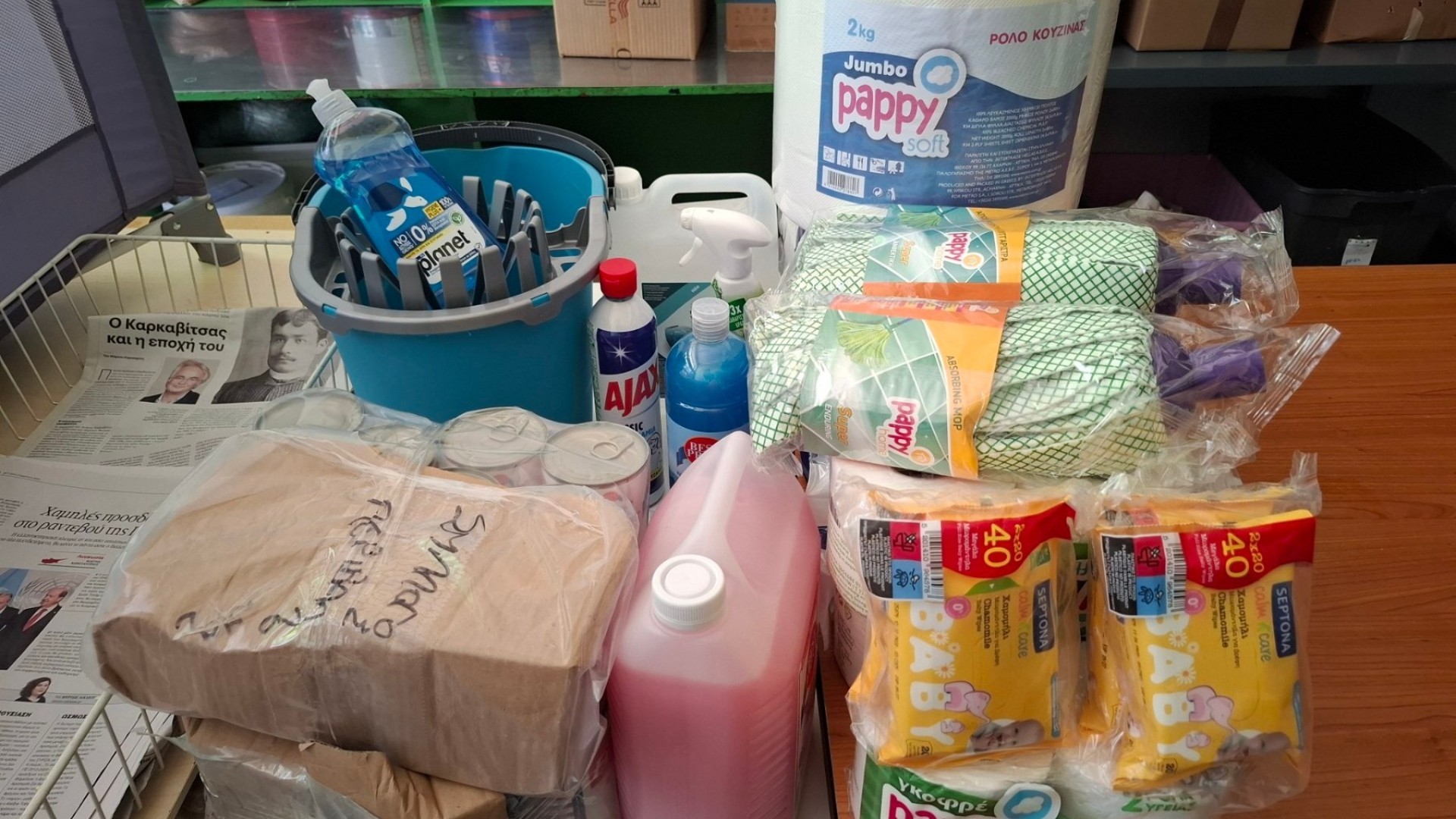 photo of previous delivery products arriving at charity