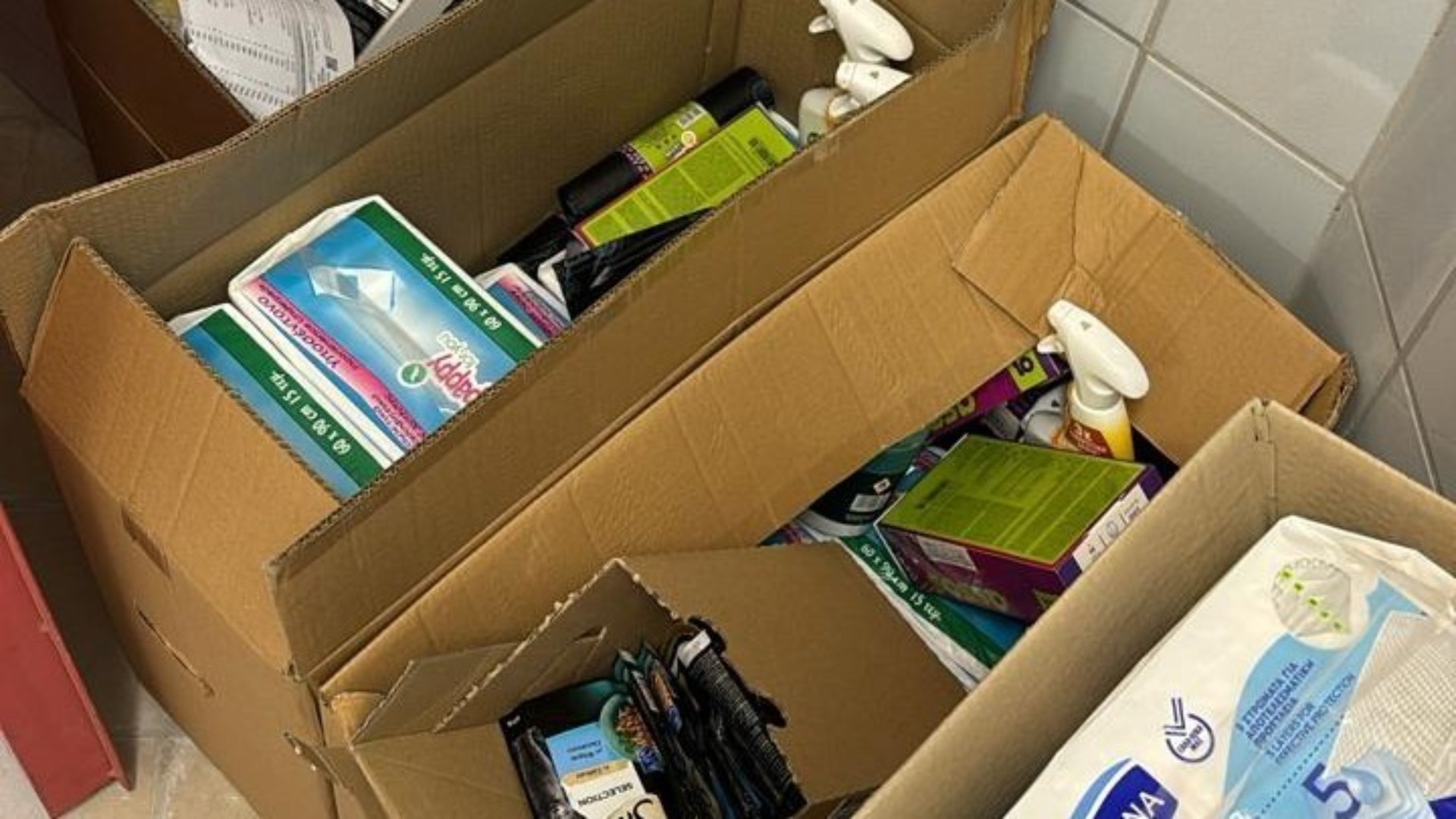 photo of previous delivery products arriving at charity