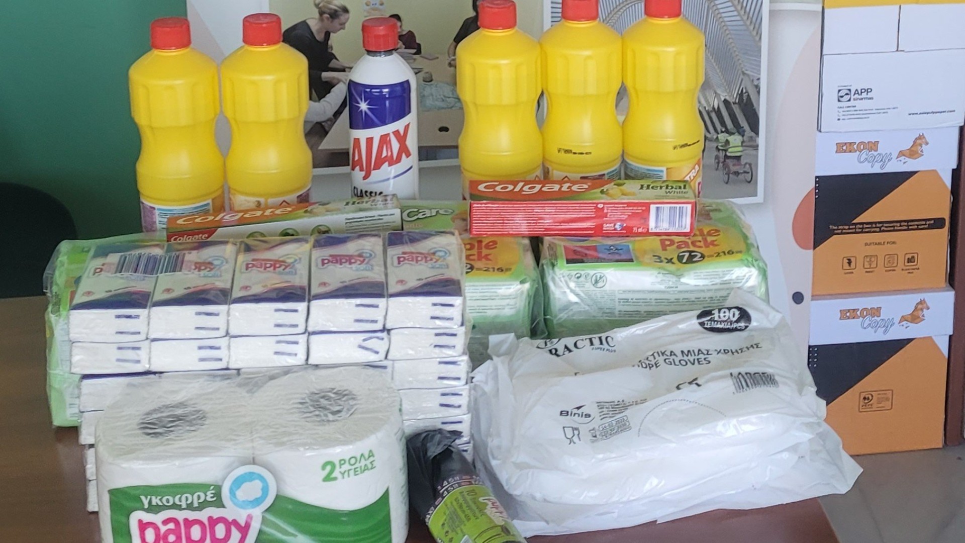 photo of previous delivery products arriving at charity