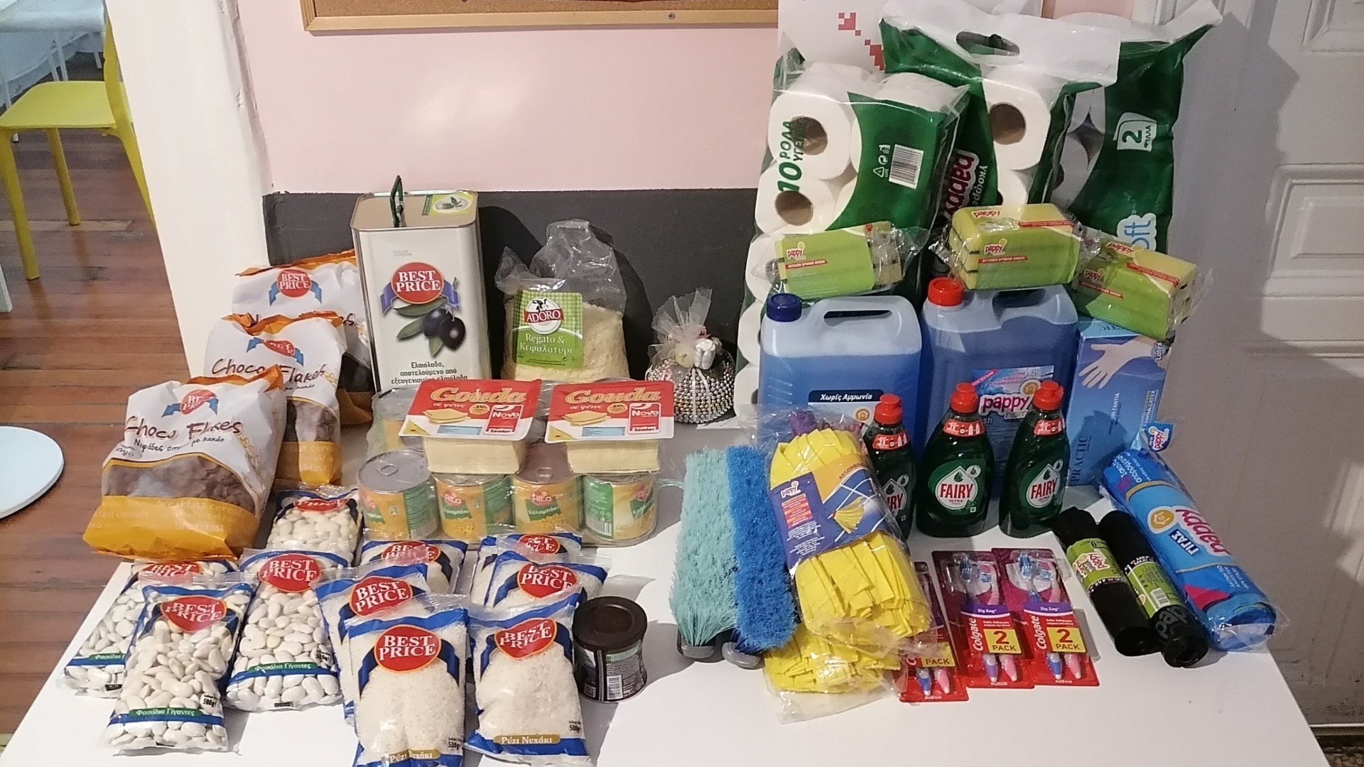 photo of previous delivery products arriving at charity
