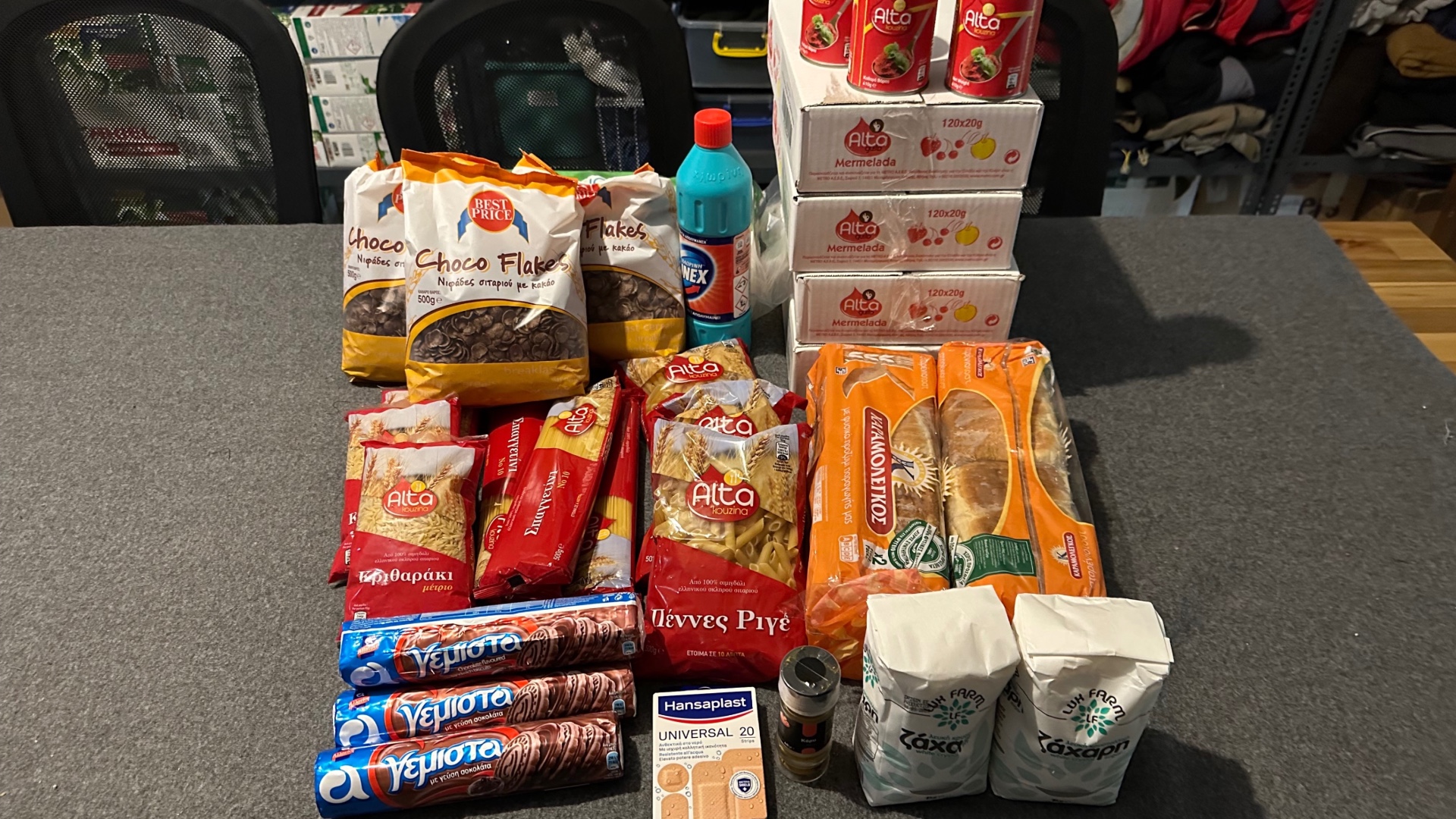 photo of previous delivery products arriving at charity