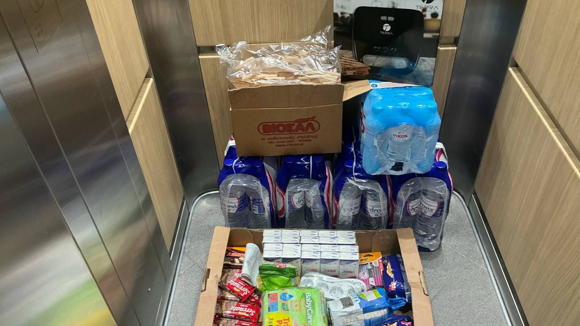 photo of previous delivery products arriving at charity