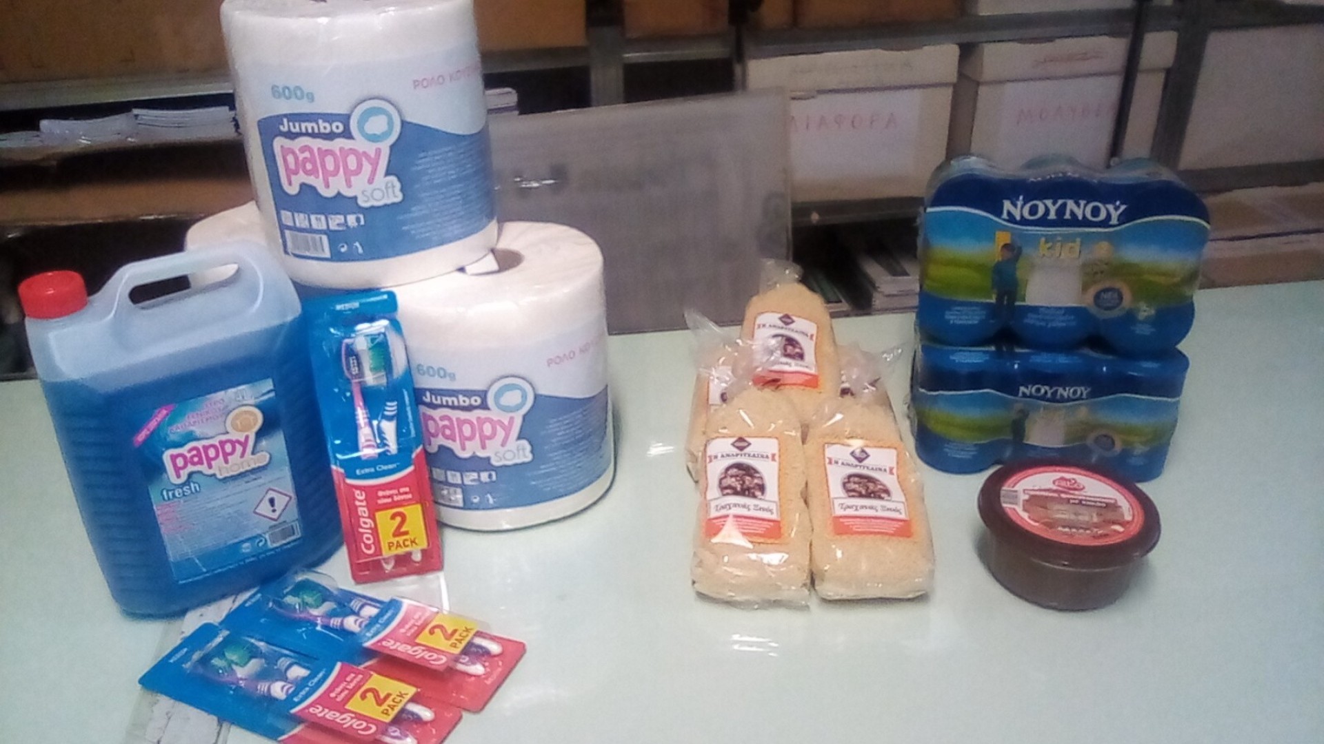 photo of previous delivery products arriving at charity