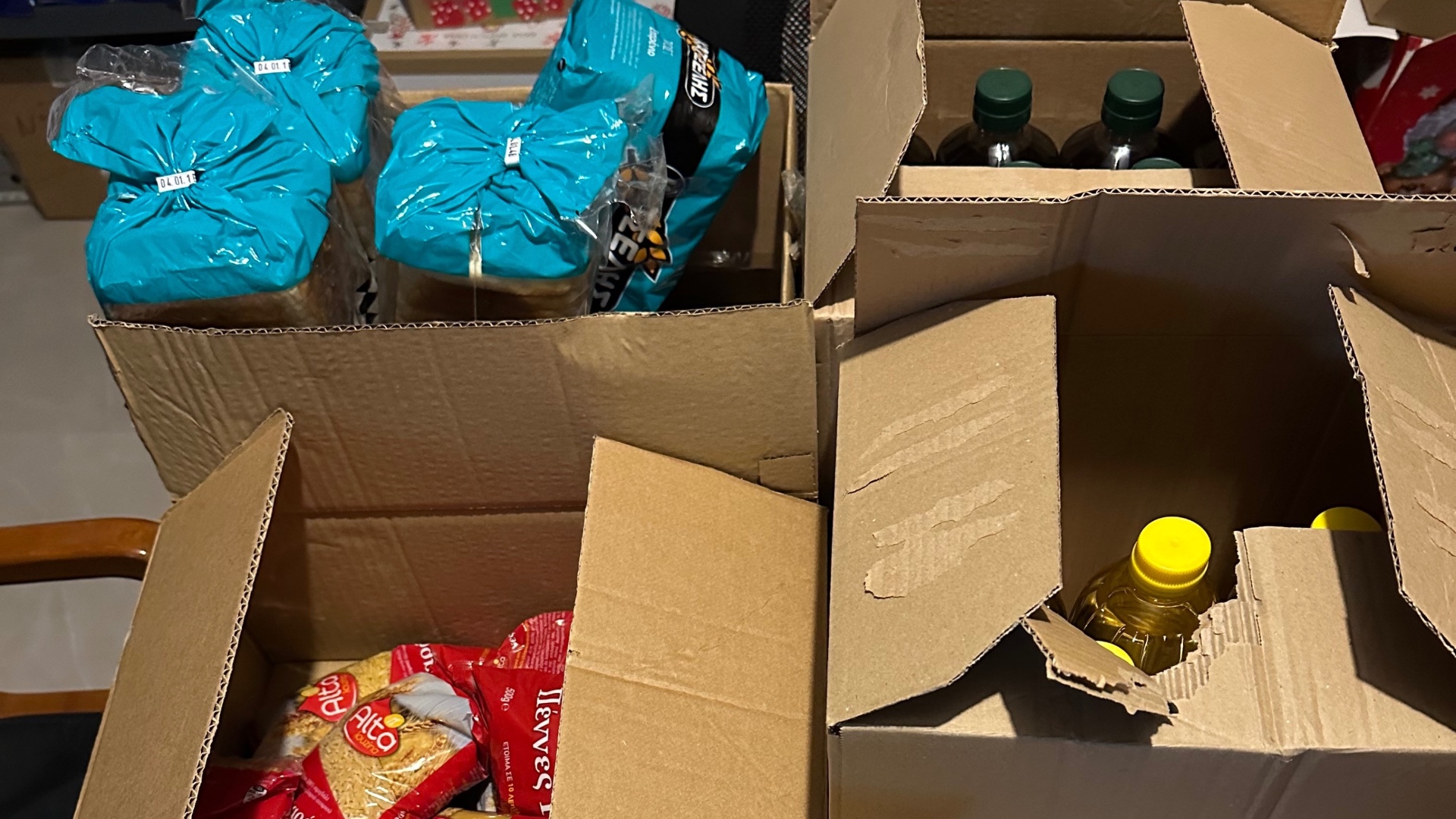 photo of previous delivery products arriving at charity